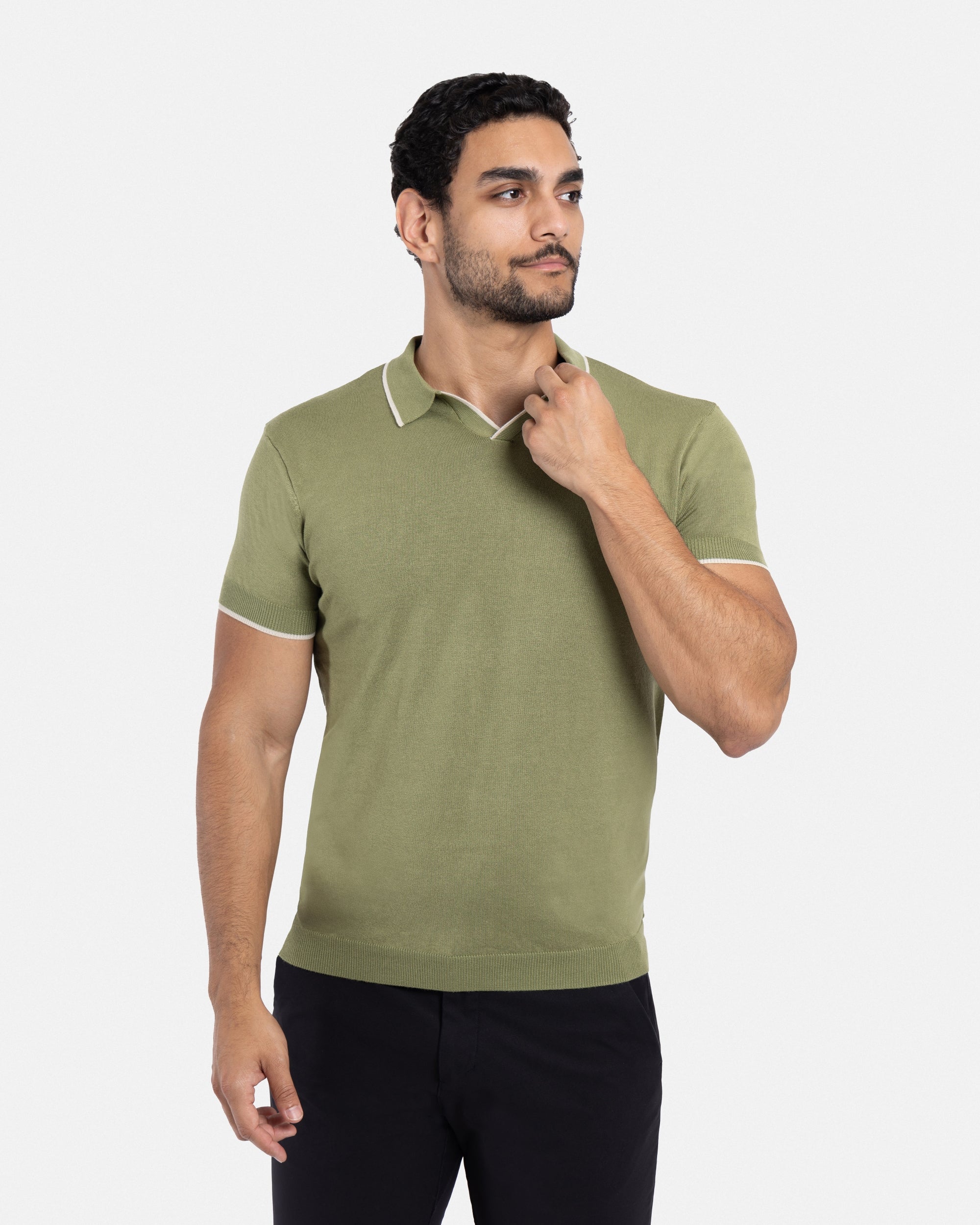 XRAY JEANS Men's Tipped Johnny Collar Knit Short Sleeve Polo Sweater