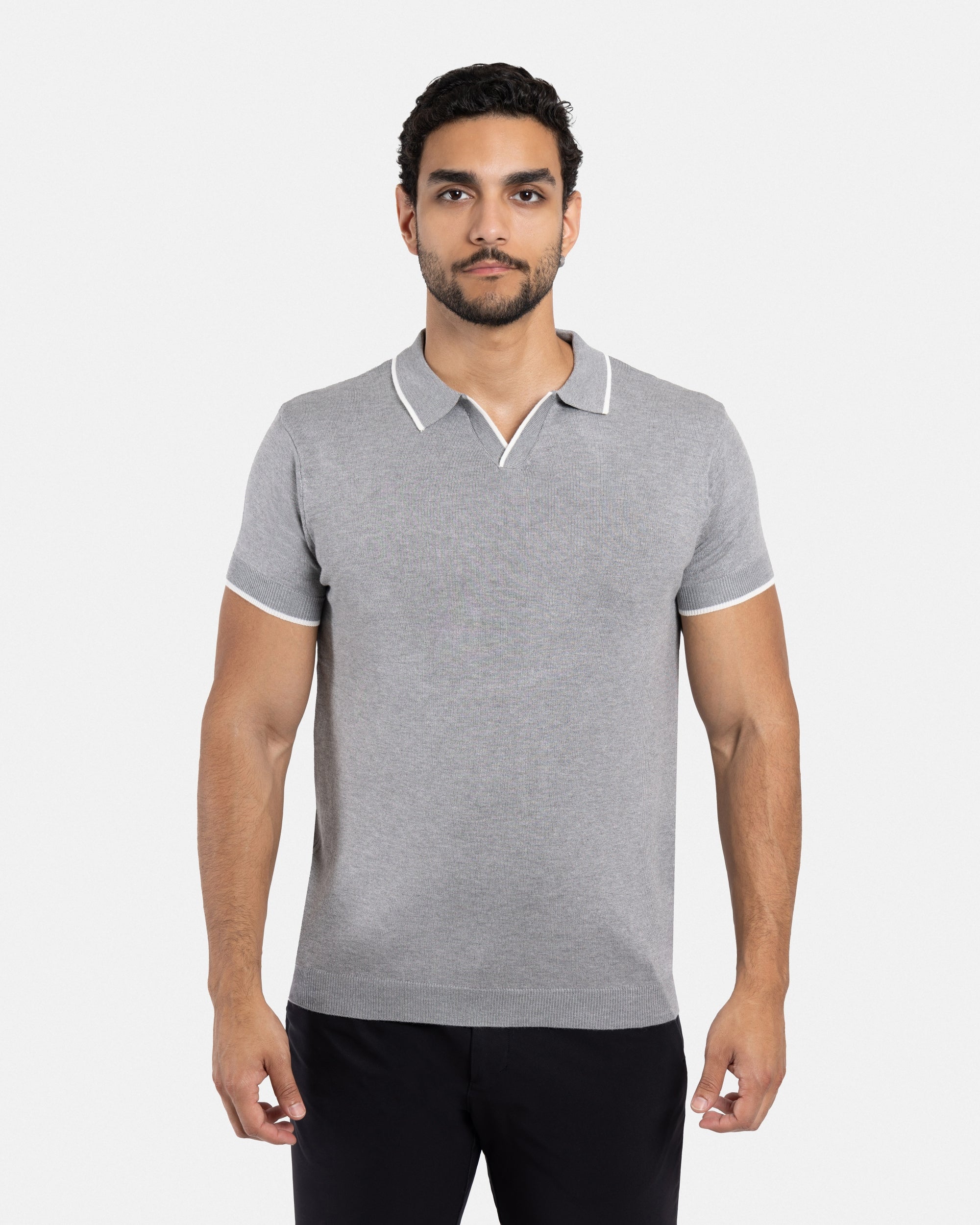 XRAY JEANS Men's Tipped Johnny Collar Knit Short Sleeve Polo Sweater