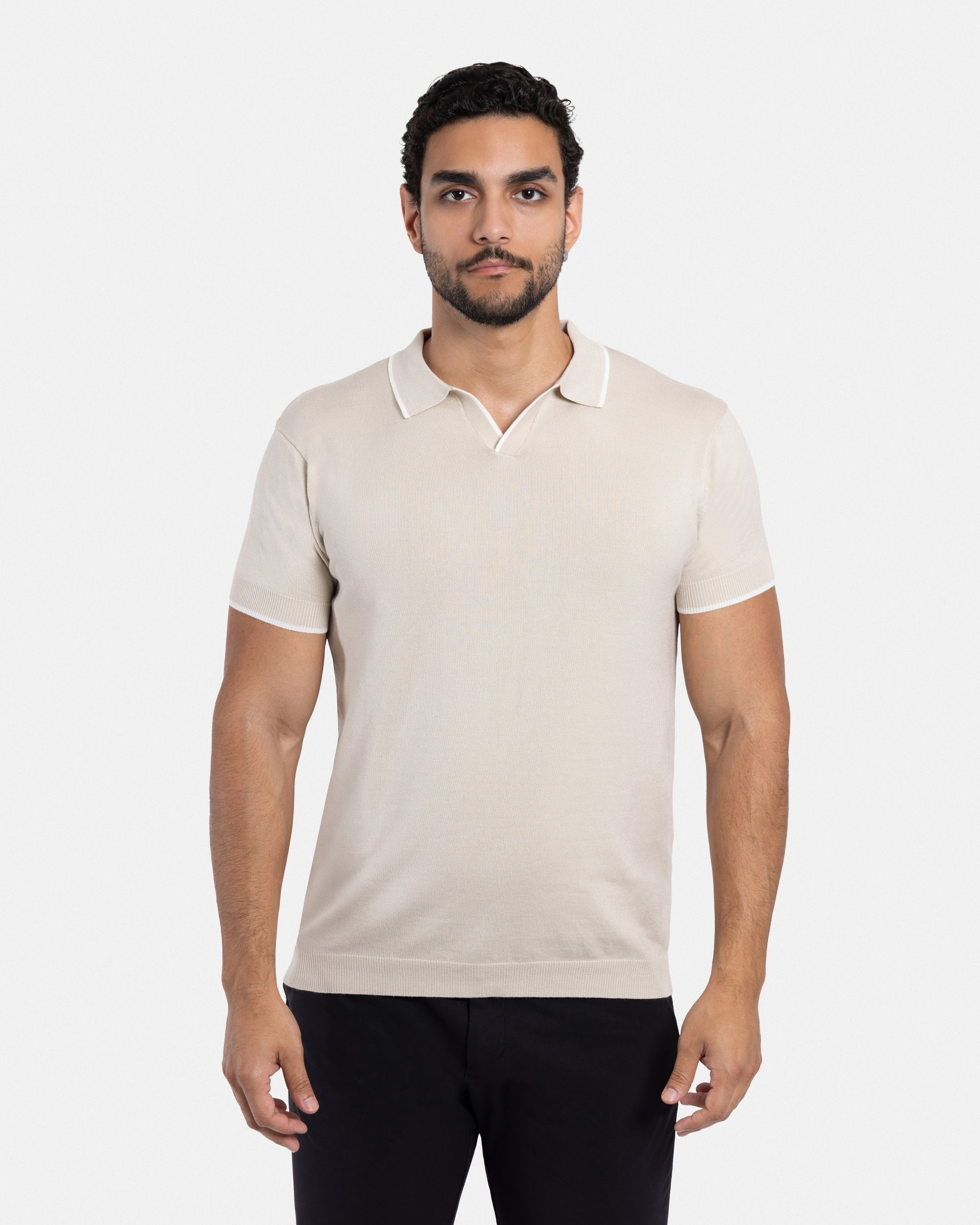 XRAY JEANS Men's Tipped Johnny Collar Knit Short Sleeve Polo Sweater