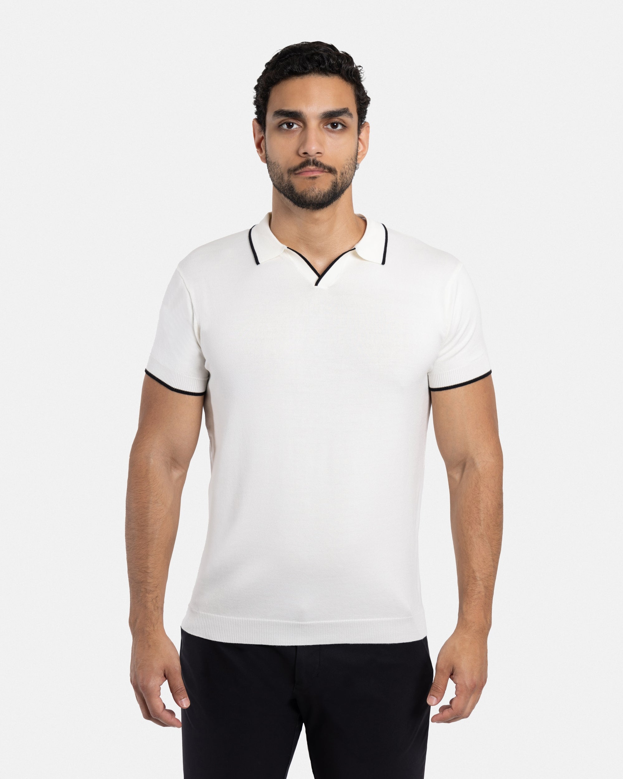 XRAY JEANS Men's Tipped Johnny Collar Knit Short Sleeve Polo Sweater