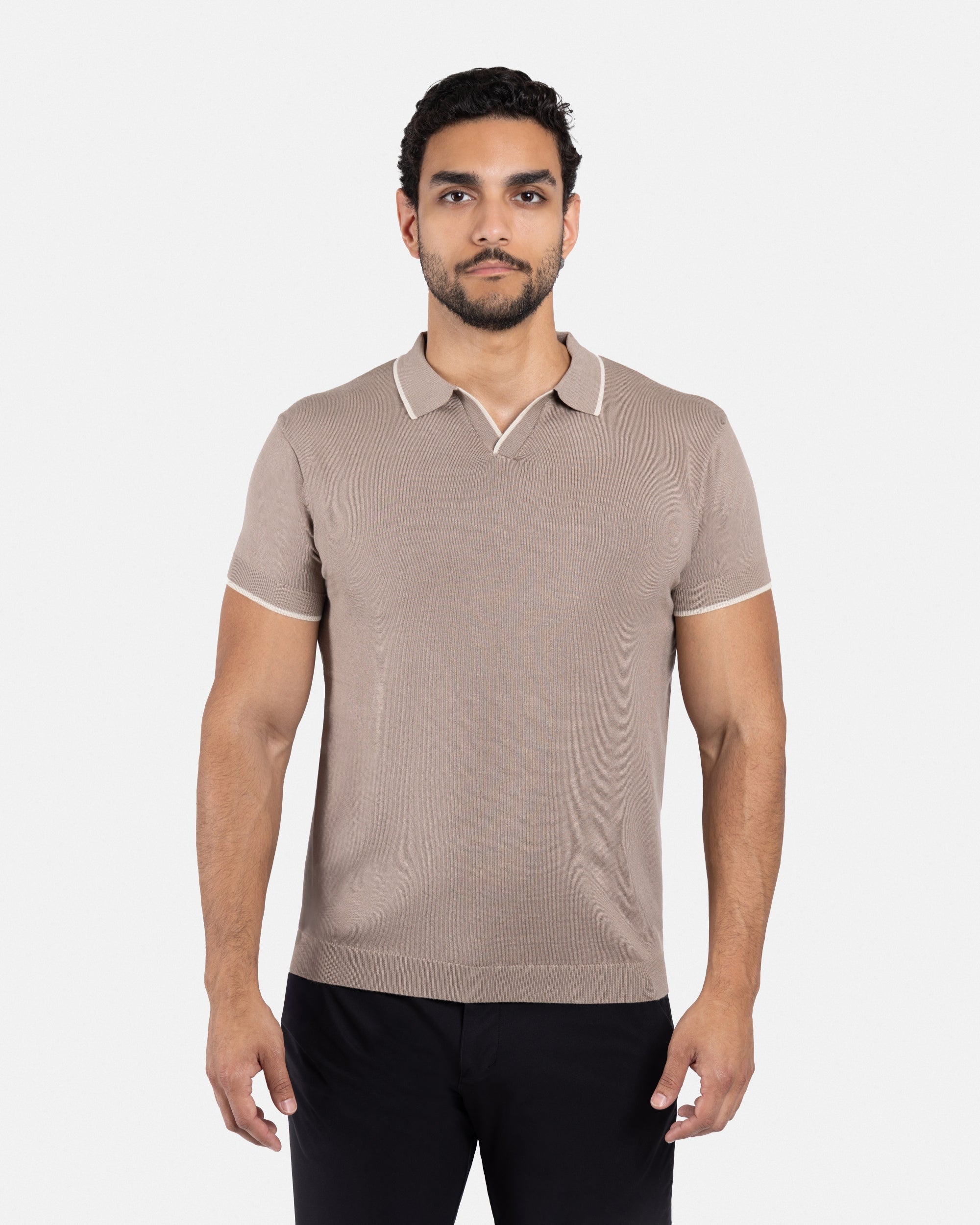 XRAY JEANS Men's Tipped Johnny Collar Knit Short Sleeve Polo Sweater