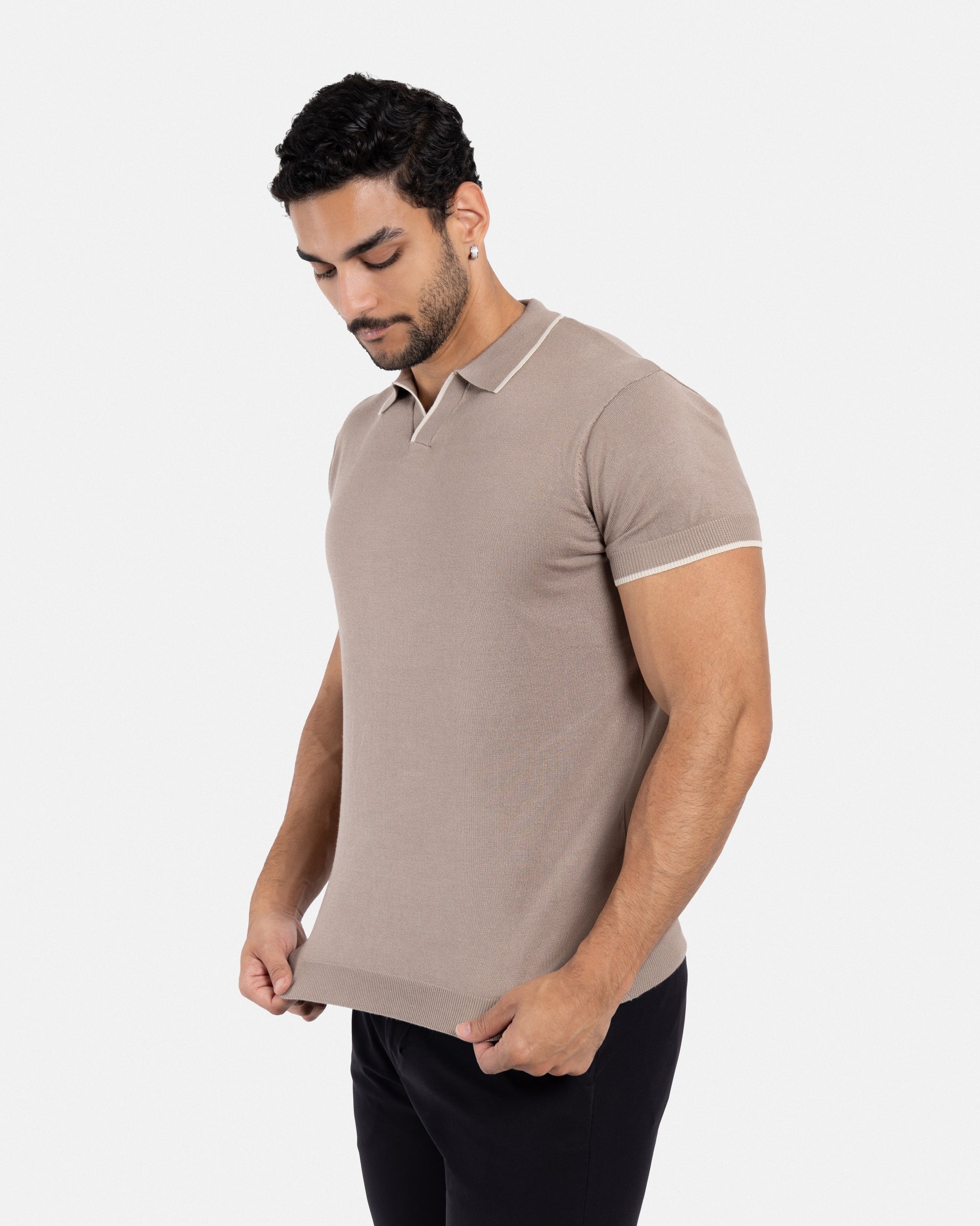 XRAY JEANS Men's Tipped Johnny Collar Knit Short Sleeve Polo