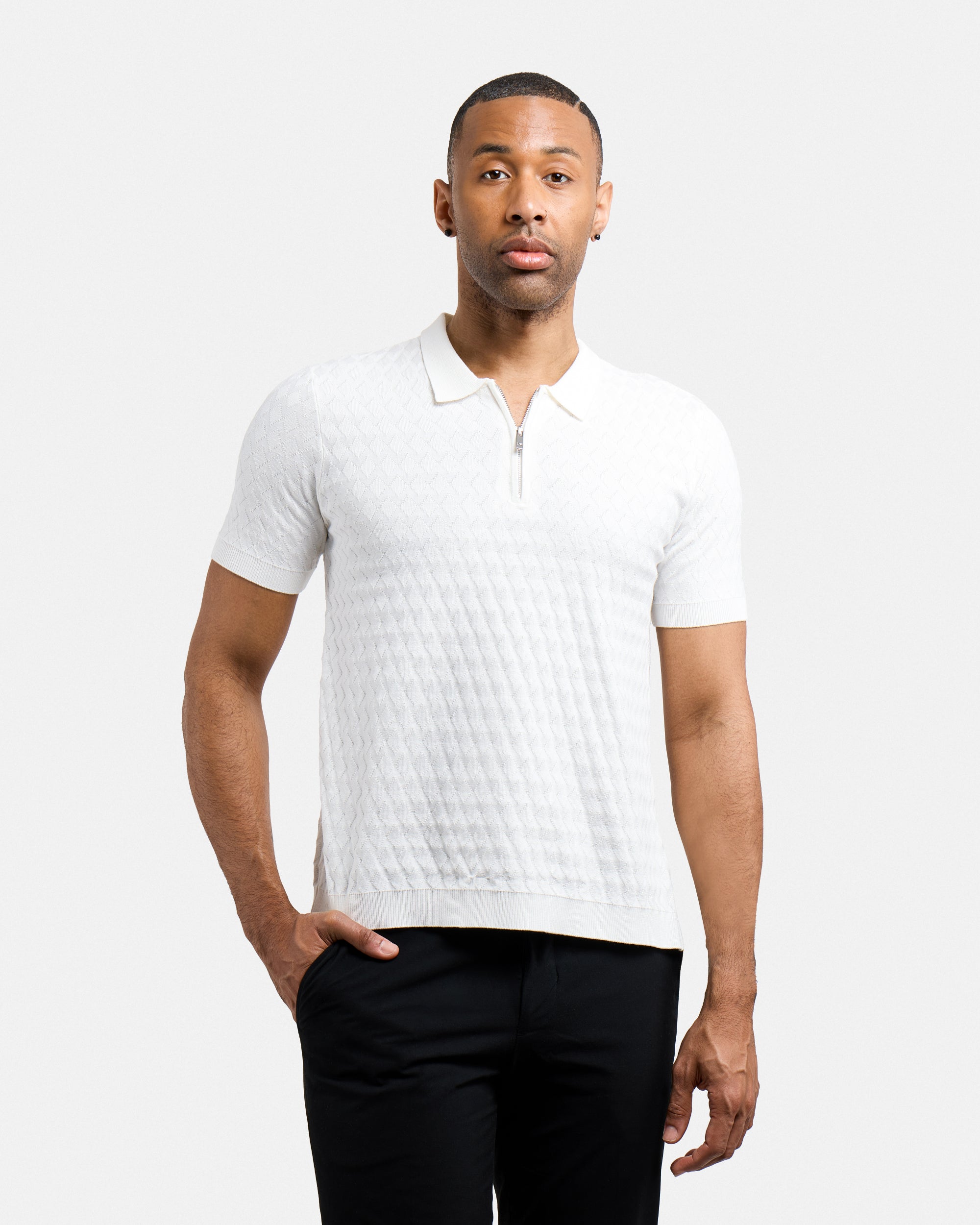 #XMW-34099 Quarter Zip Allover Argyle Sweater Polo-thumbmail-1