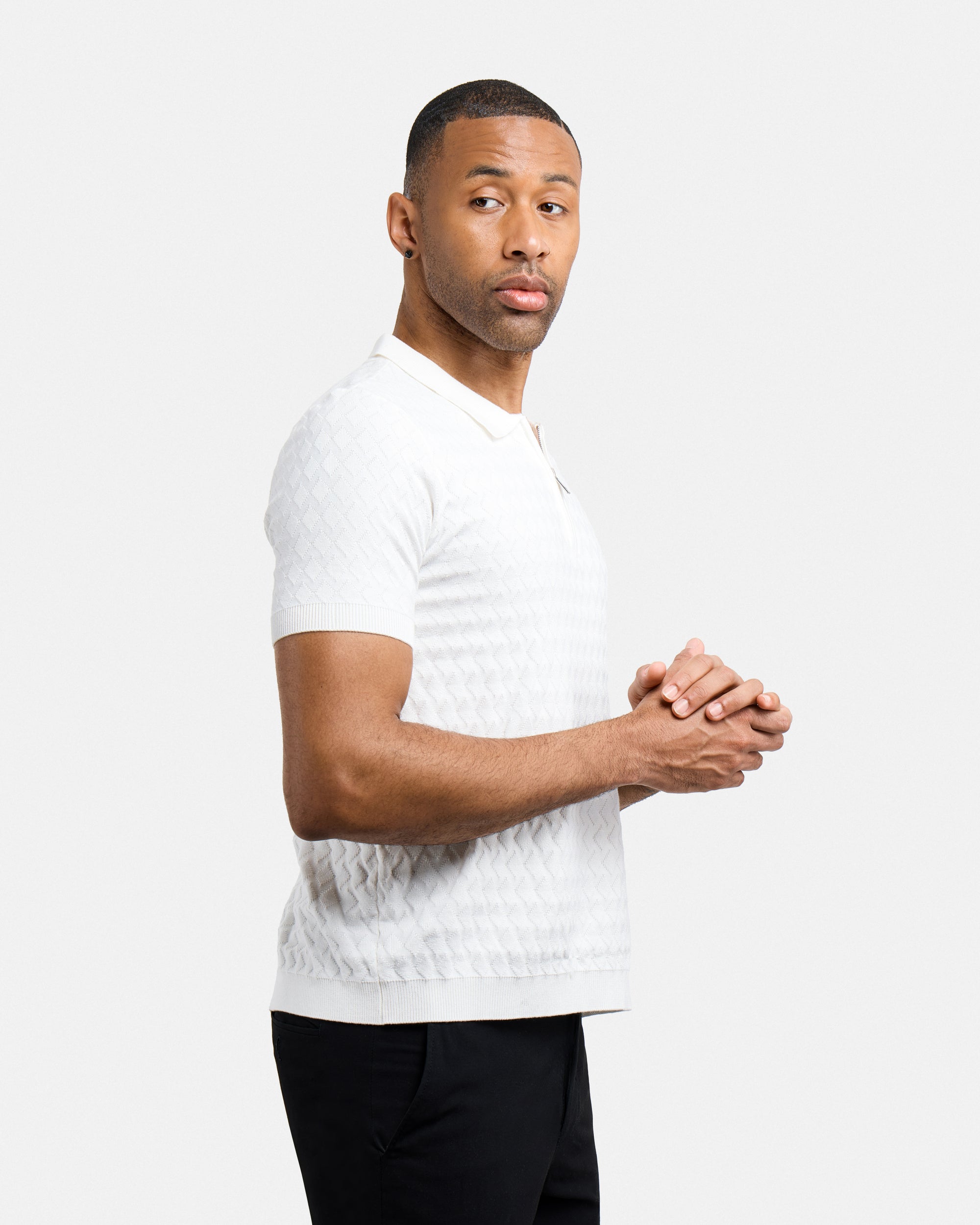#XMW-34099 Quarter Zip Allover Argyle Sweater Polo-thumbmail-3