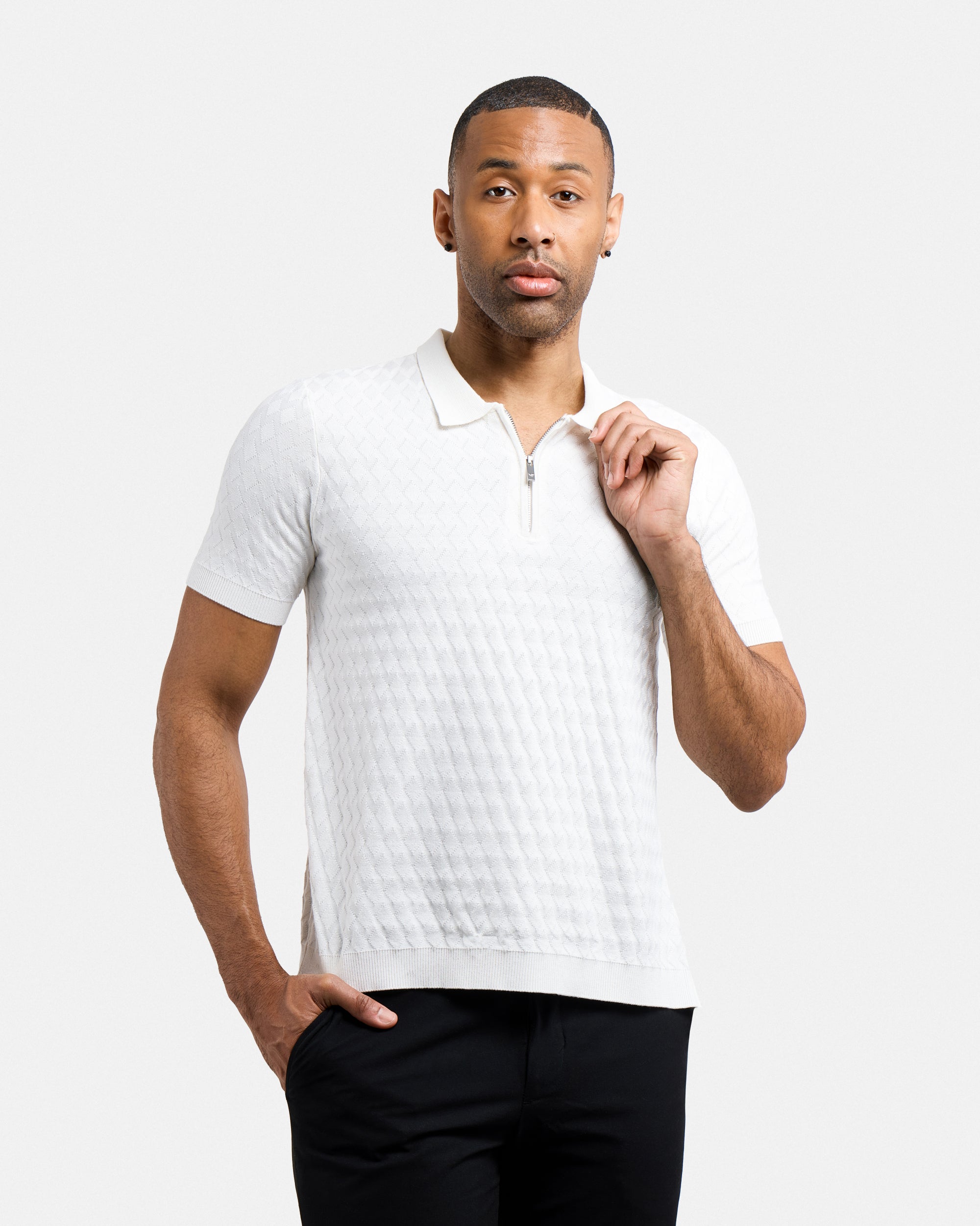 #XMW-34099 Quarter Zip Allover Argyle Sweater Polo-thumbmail-4
