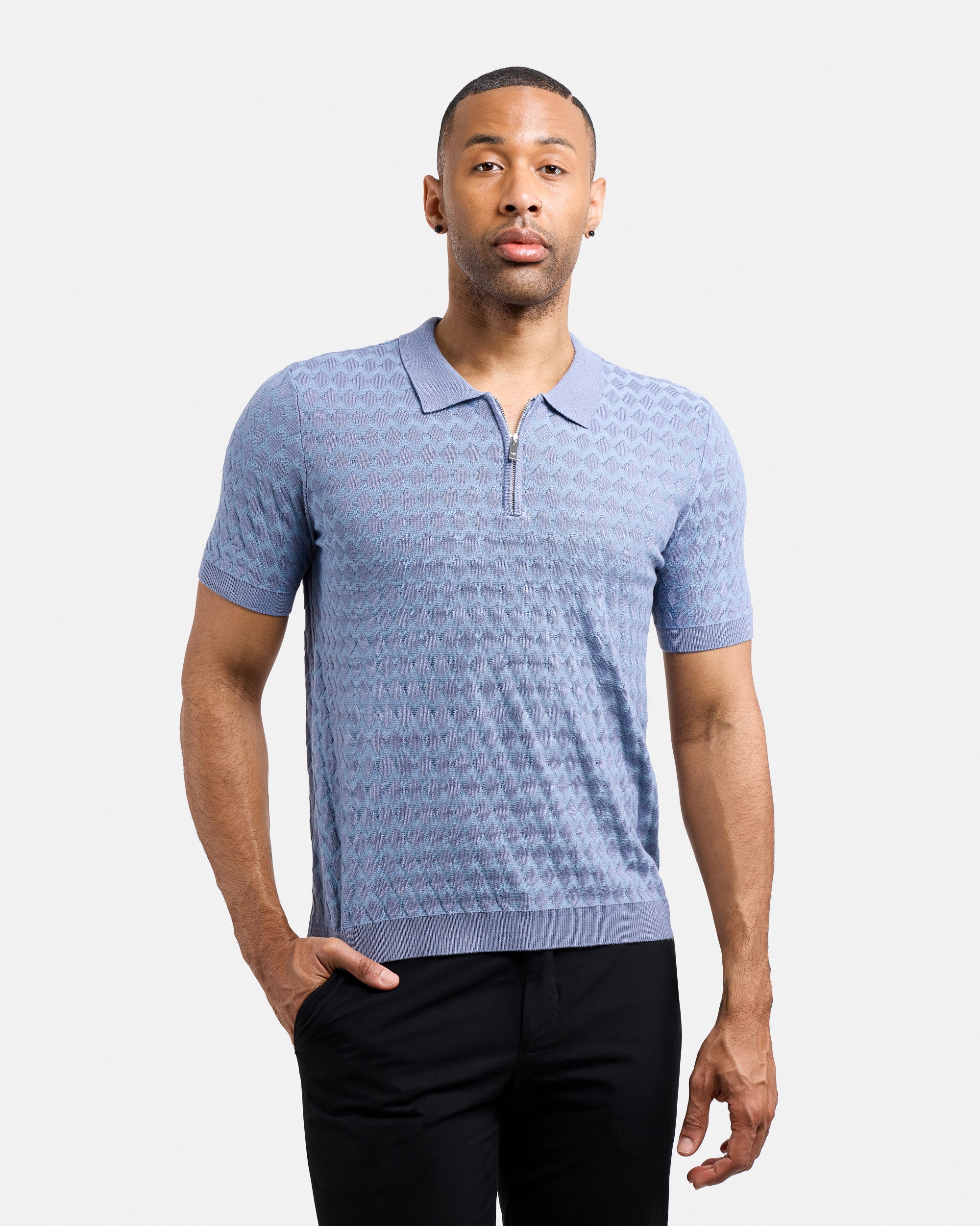 #XMW-34099 Quarter Zip Allover Argyle Sweater Polo-thumbmail-9