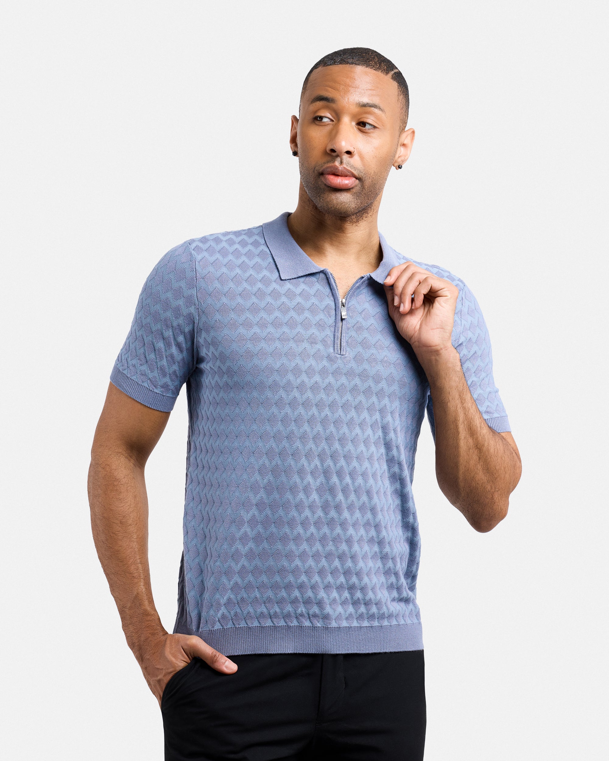 #XMW-34099 Quarter Zip Allover Argyle Sweater Polo-thumbmail-12