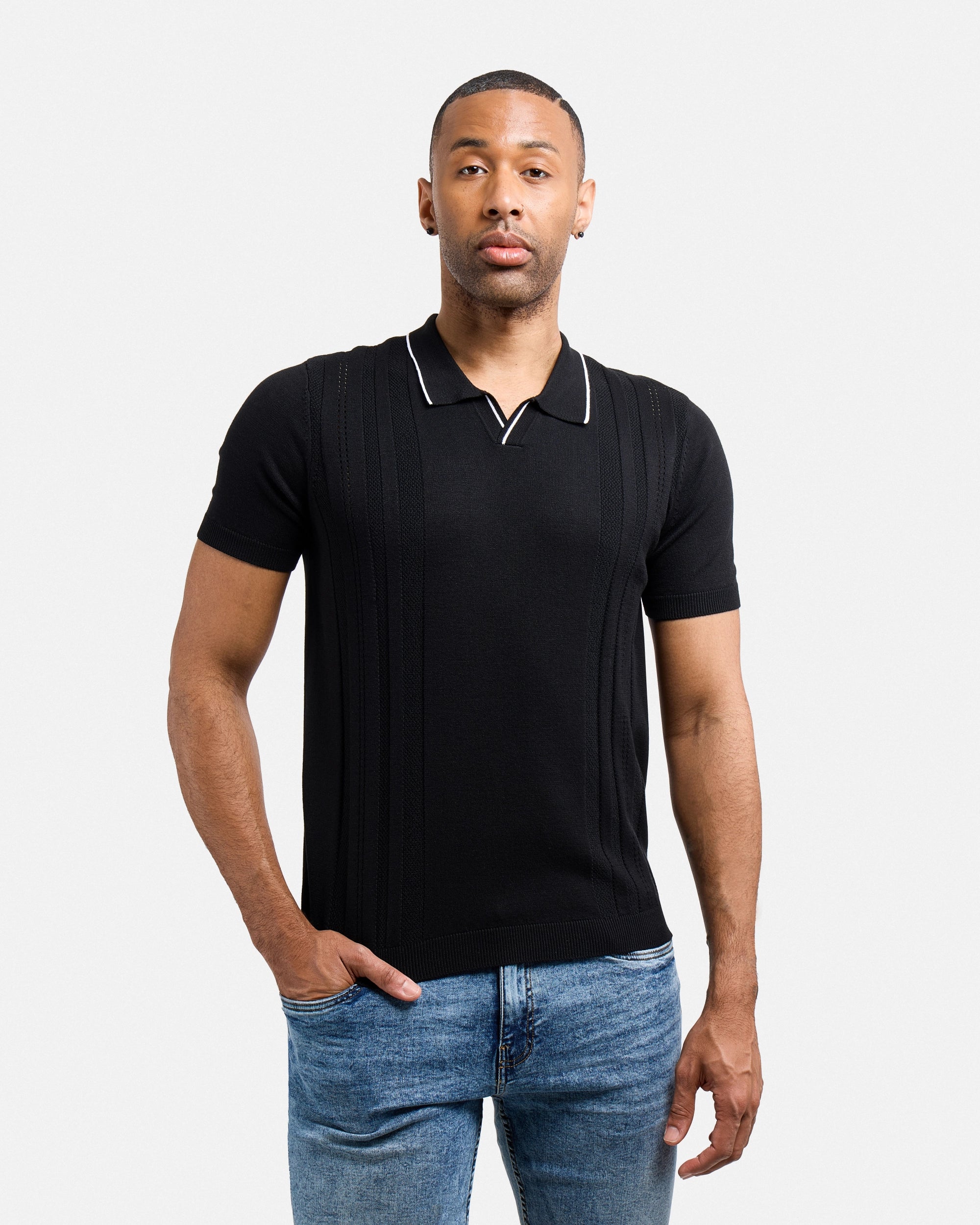 #XMW-34102 Textured Stripe Johnny Sweater Polo-thumbmail-1