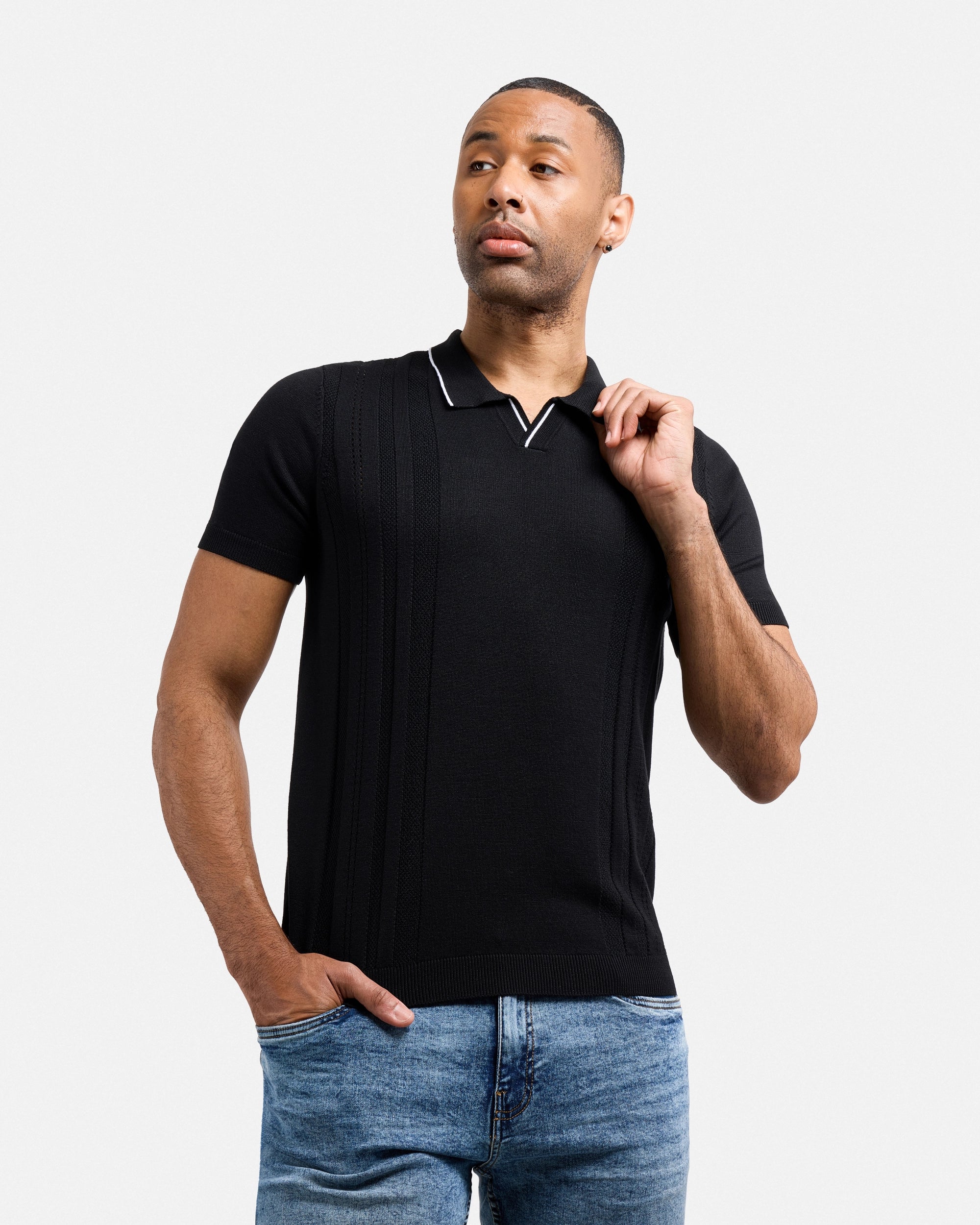 #XMW-34102 Textured Stripe Johnny Sweater Polo-thumbmail-5