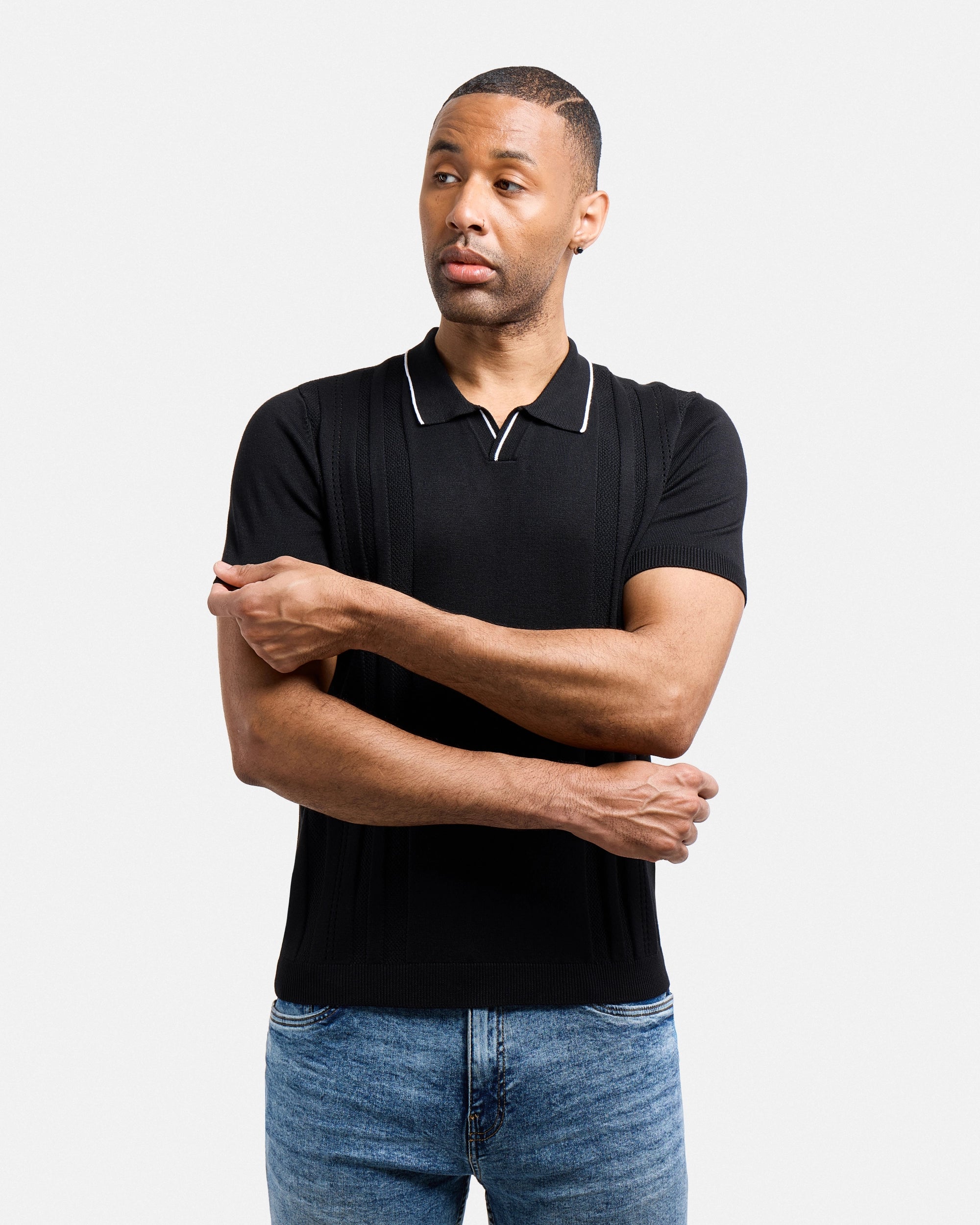 #XMW-34102 Textured Stripe Johnny Sweater Polo-thumbmail-6