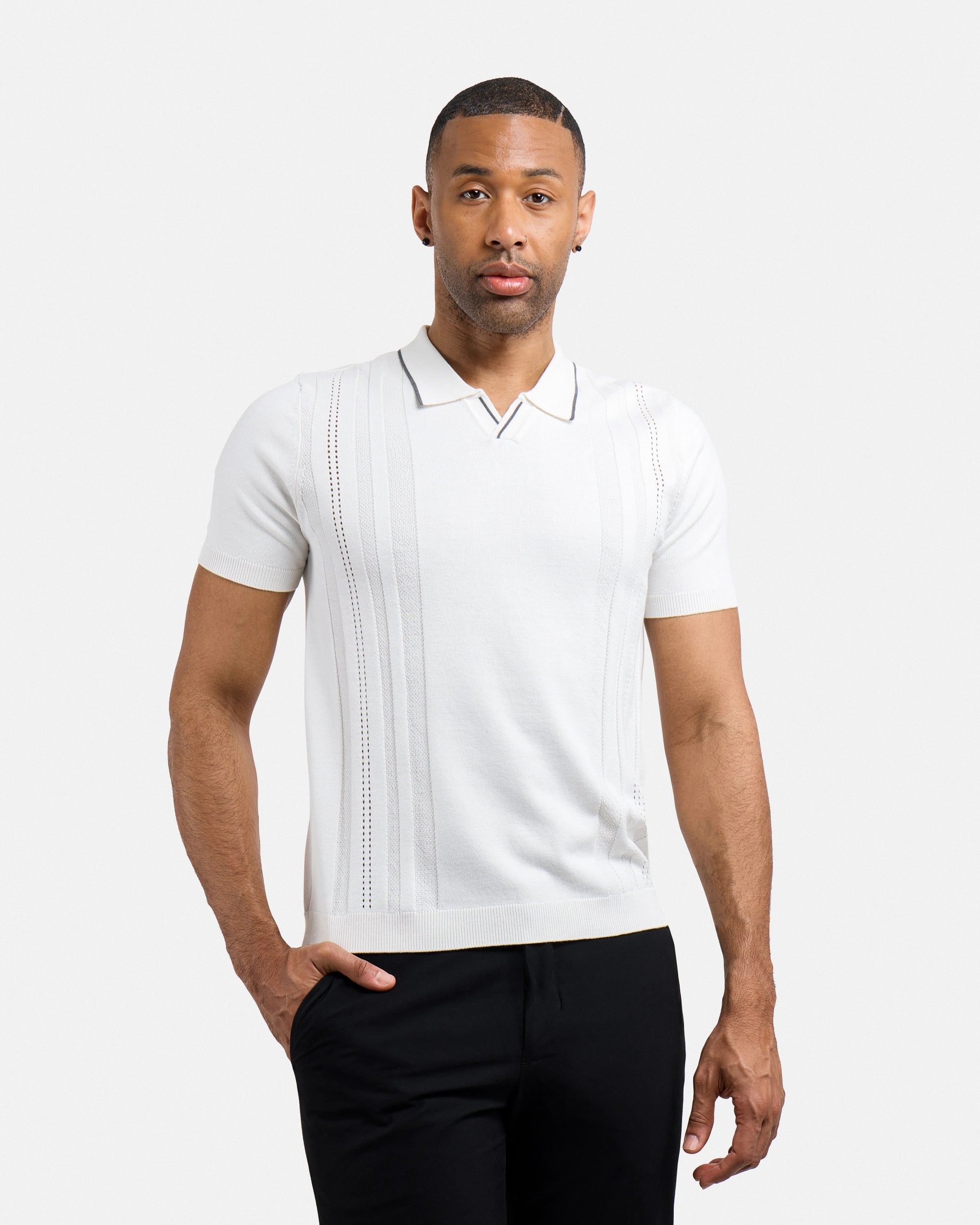 #XMW-34102 Textured Stripe Johnny Sweater Polo-thumbmail-2