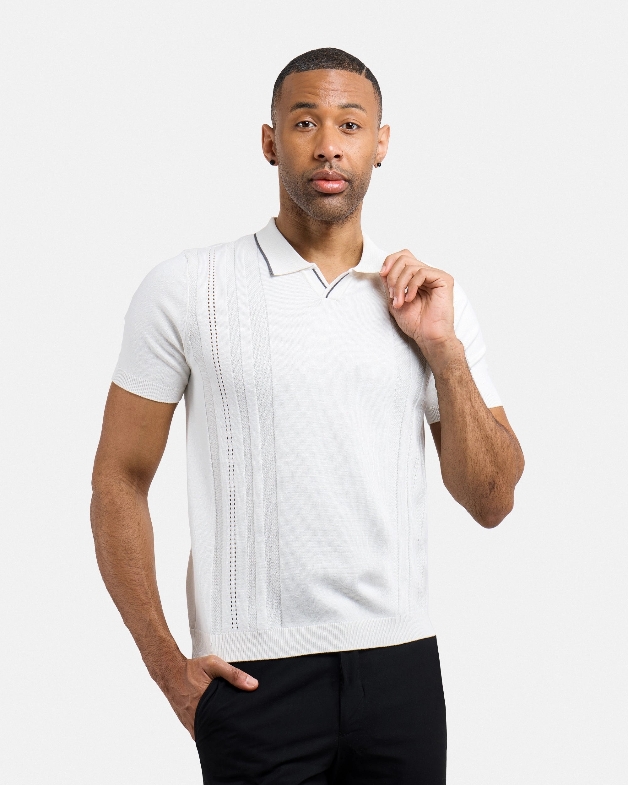 #XMW-34102 Textured Stripe Johnny Sweater Polo-thumbmail-12