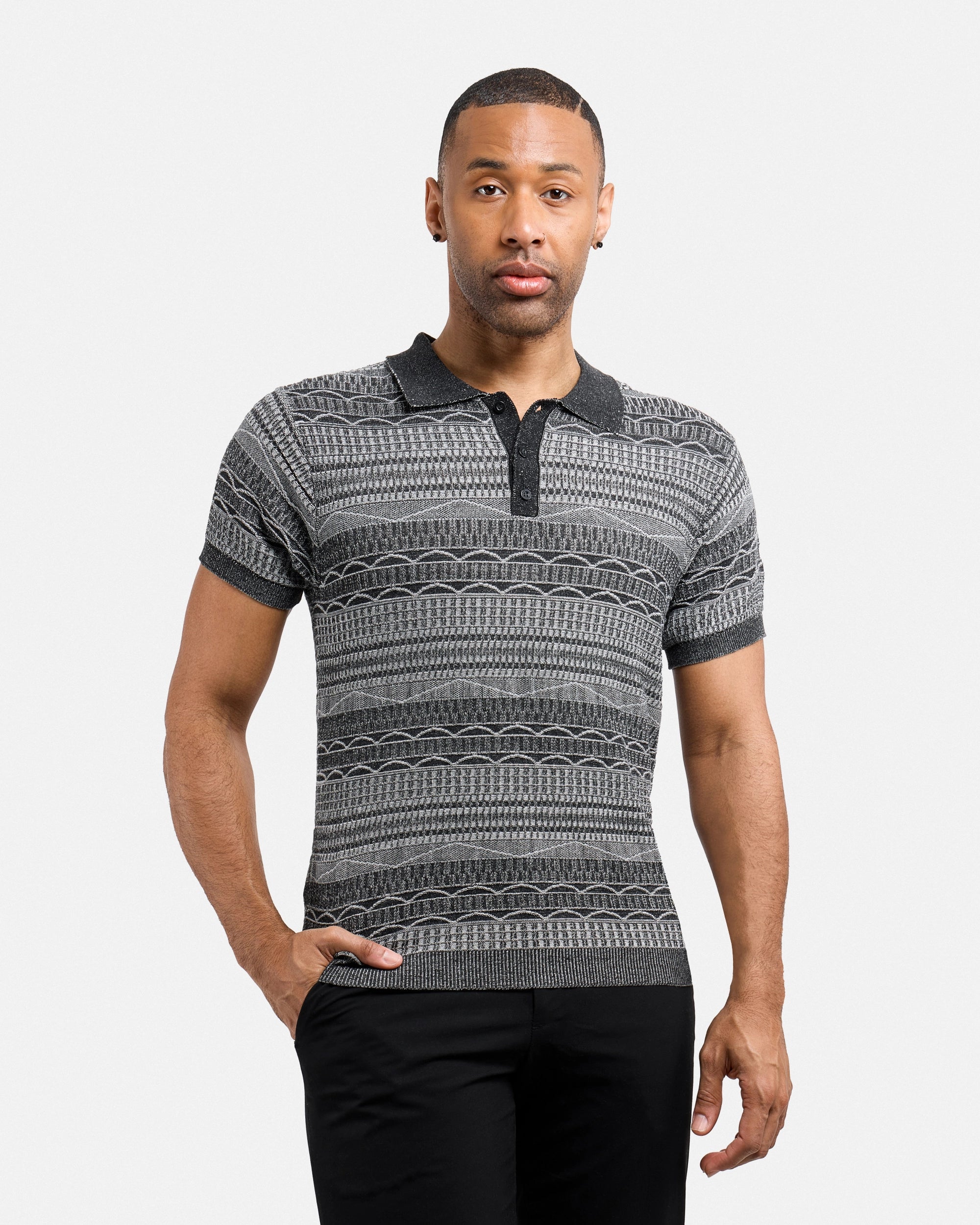 #XMW-34117 Allover Jacquard Sweater Polo-thumbmail-1
