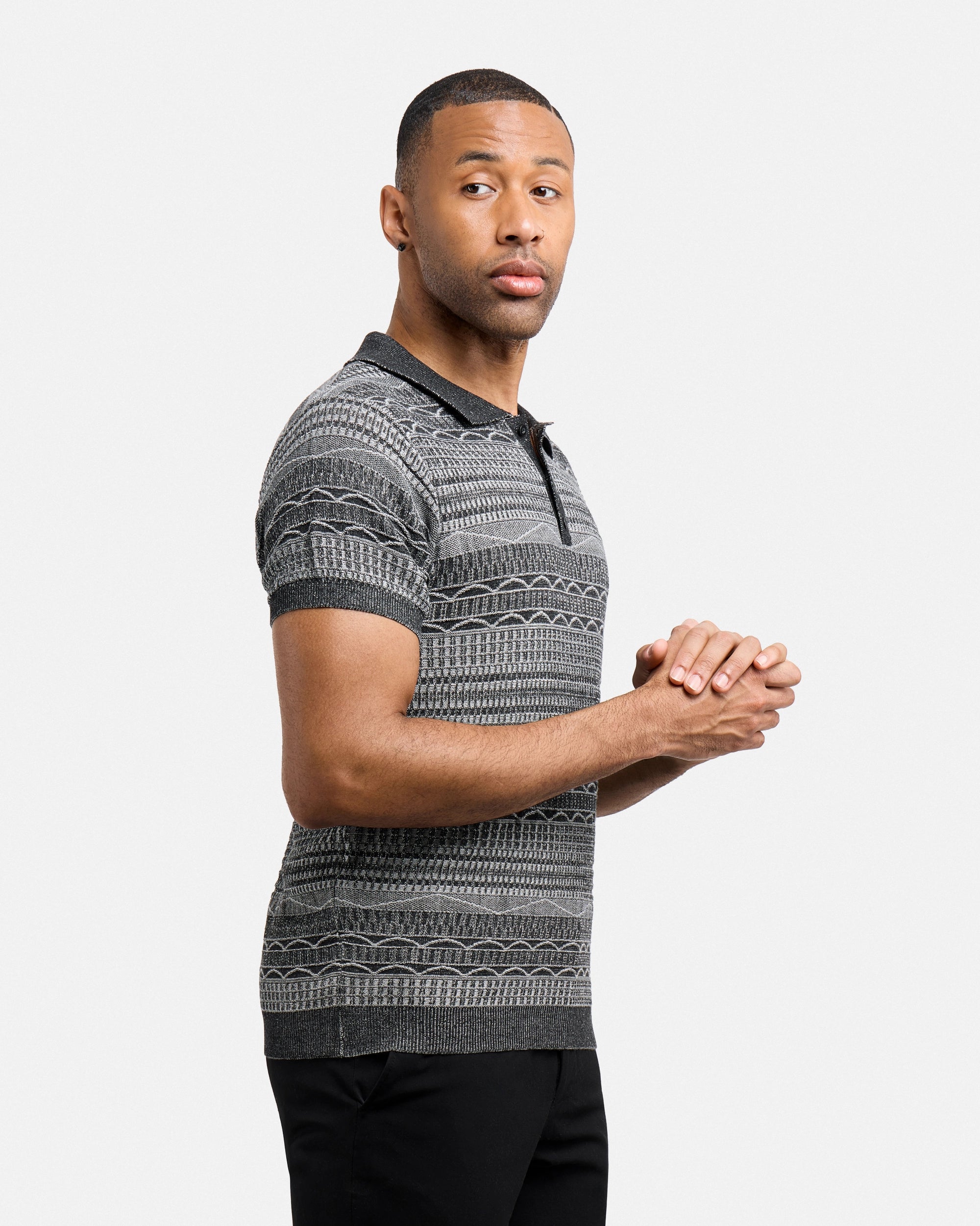 #XMW-34117 Allover Jacquard Sweater Polo-thumbmail-3
