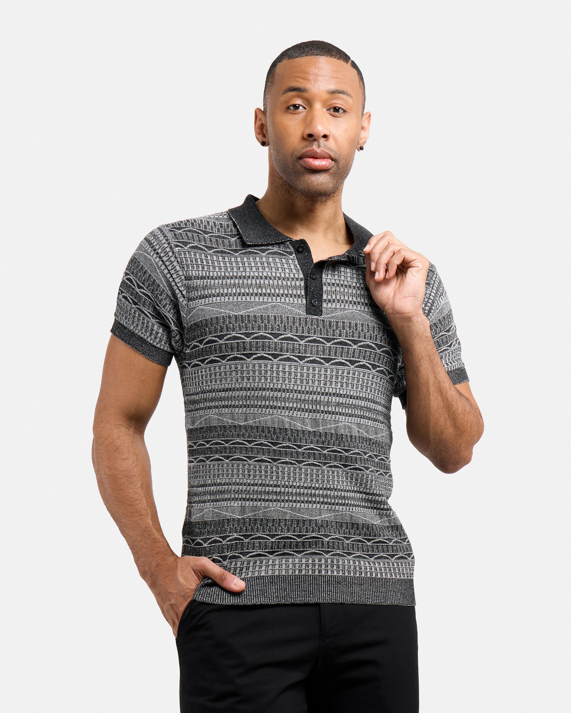#XMW-34117 Allover Jacquard Sweater Polo-thumbmail-4