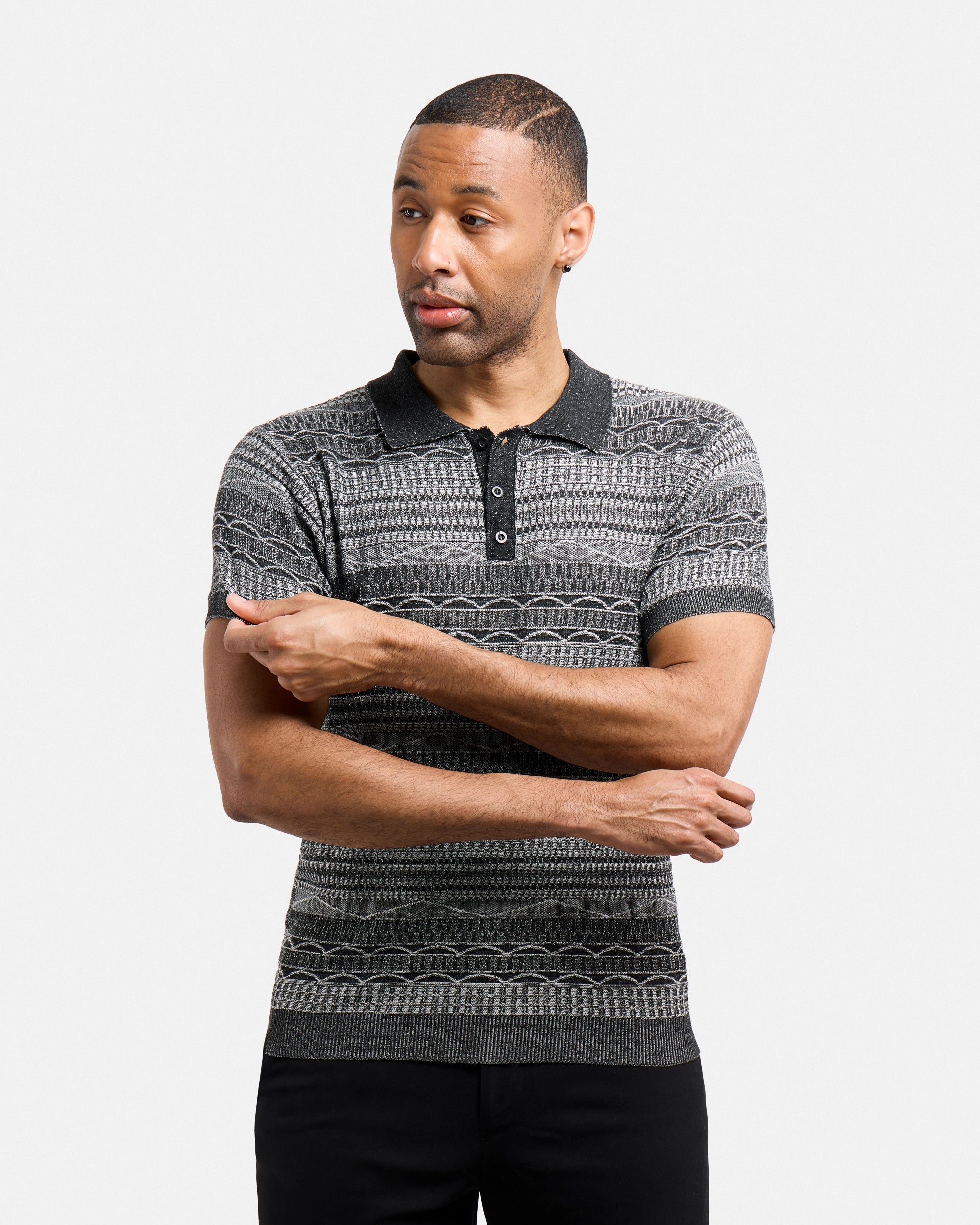 #XMW-34117 Allover Jacquard Sweater Polo-thumbmail-5