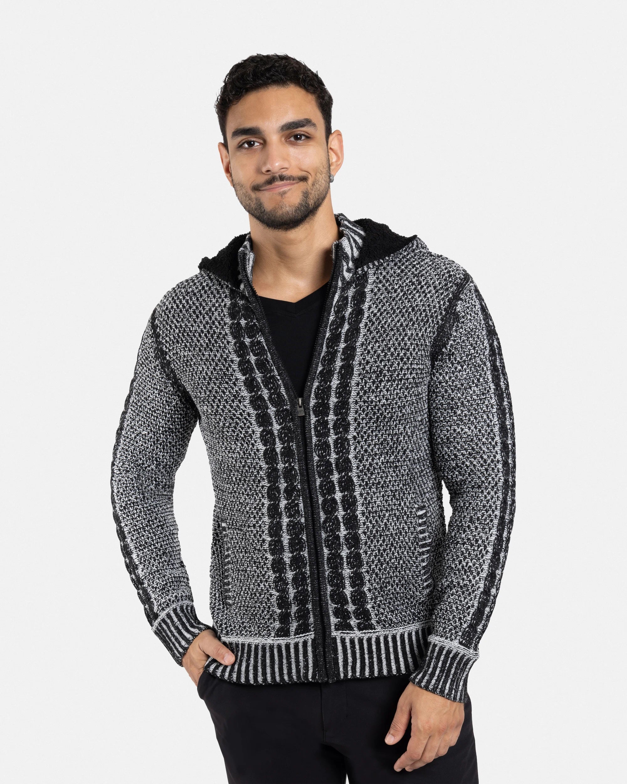 X RAY Men's Hooded Full Zip Up High Neck Sweater Jacket