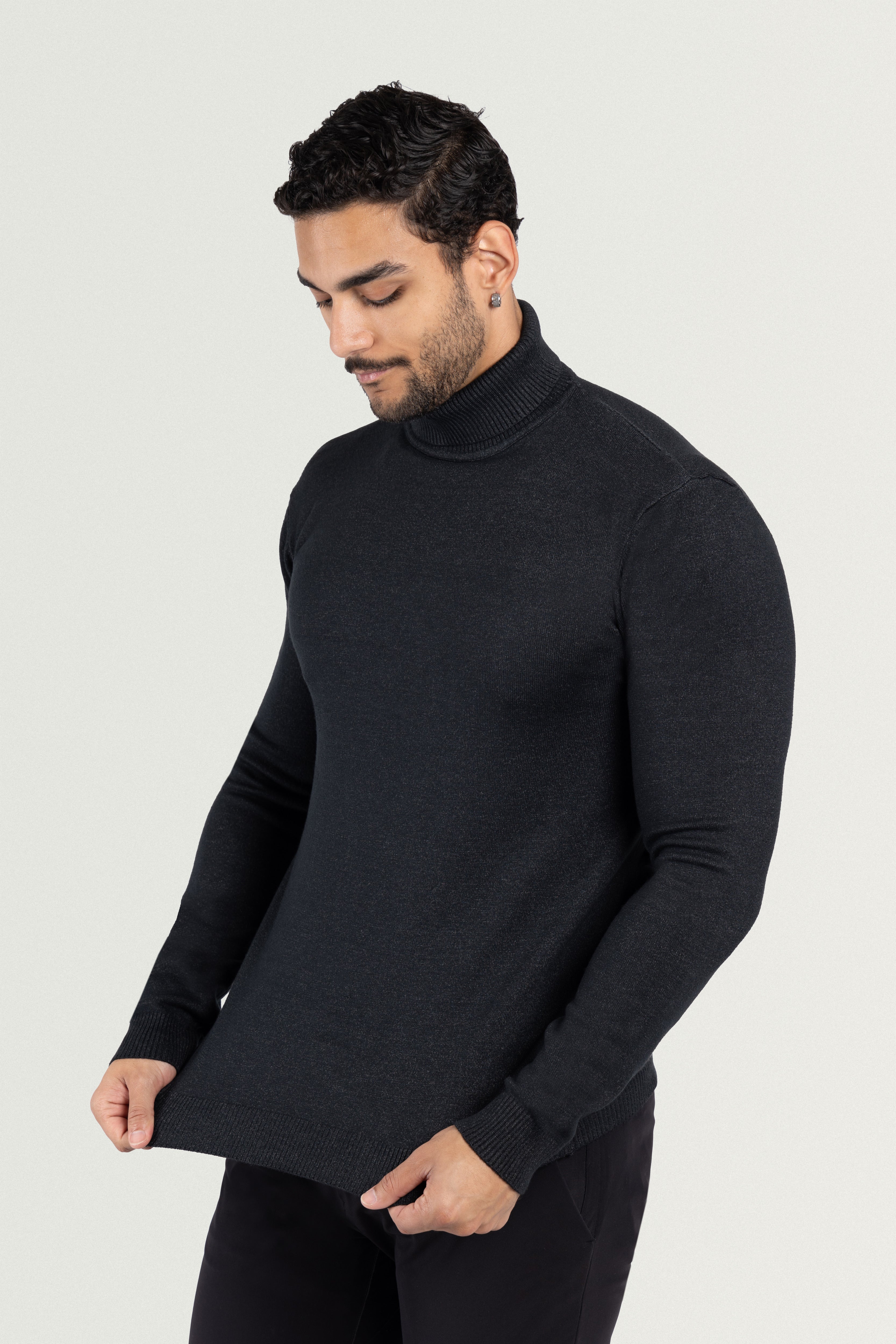  black mens turtleneck long sleeve  black outfit for men  black sweaters for men
