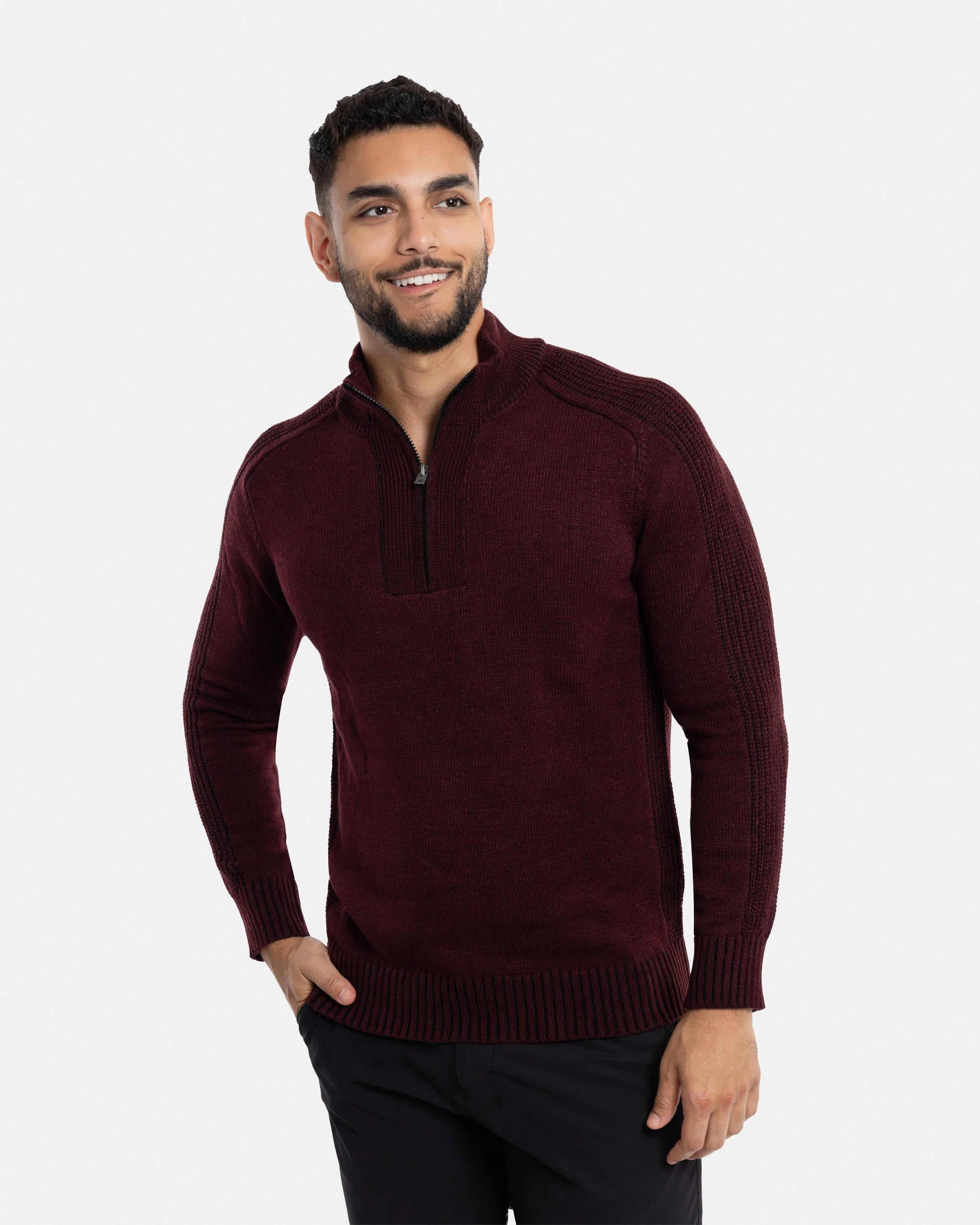 X RAY Men's Quarter Zip Mock Neck Pullover Sweater