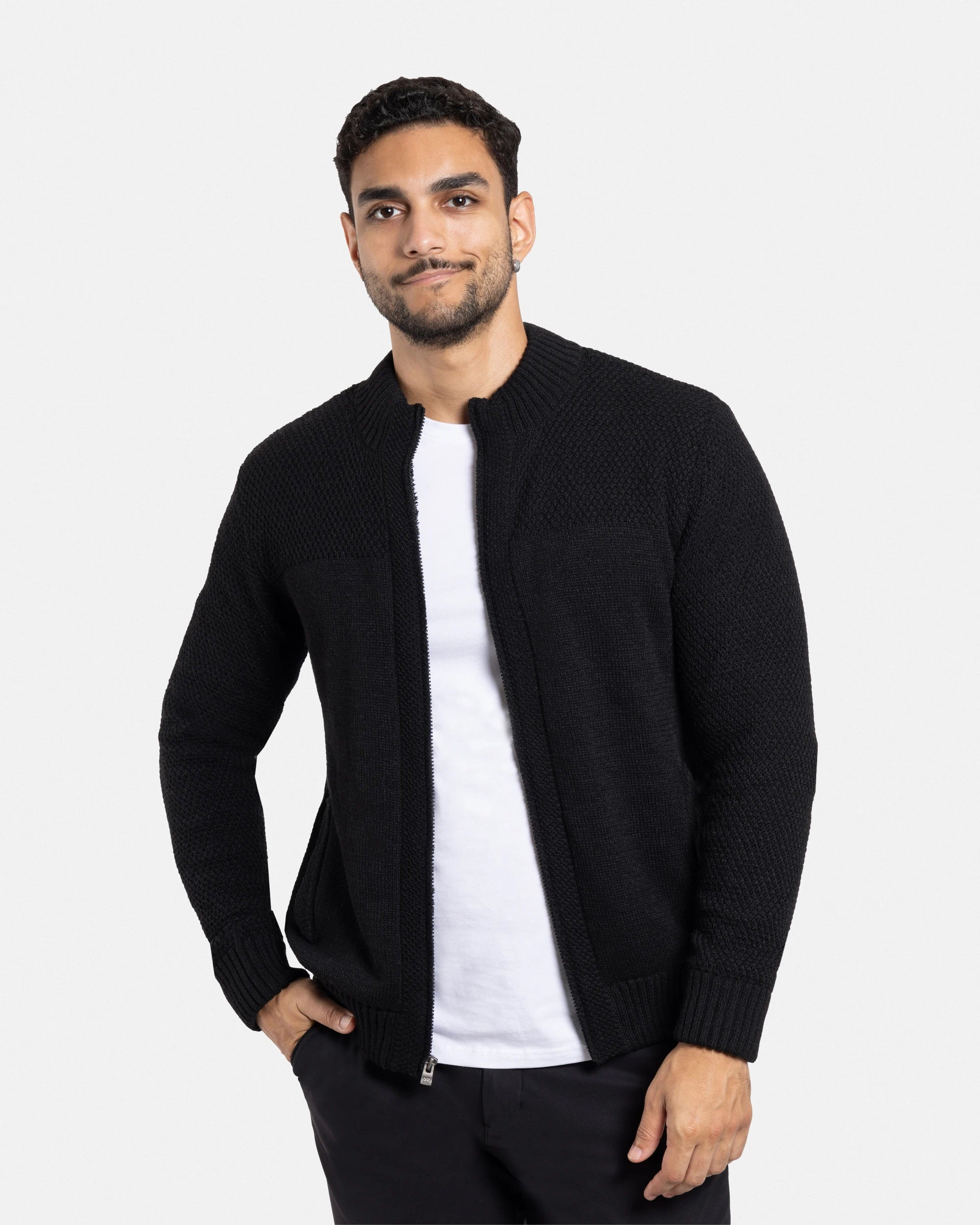 X RAY Men's Color Blocked Knitted Full Zip Up High Neck Sweater Jacket
