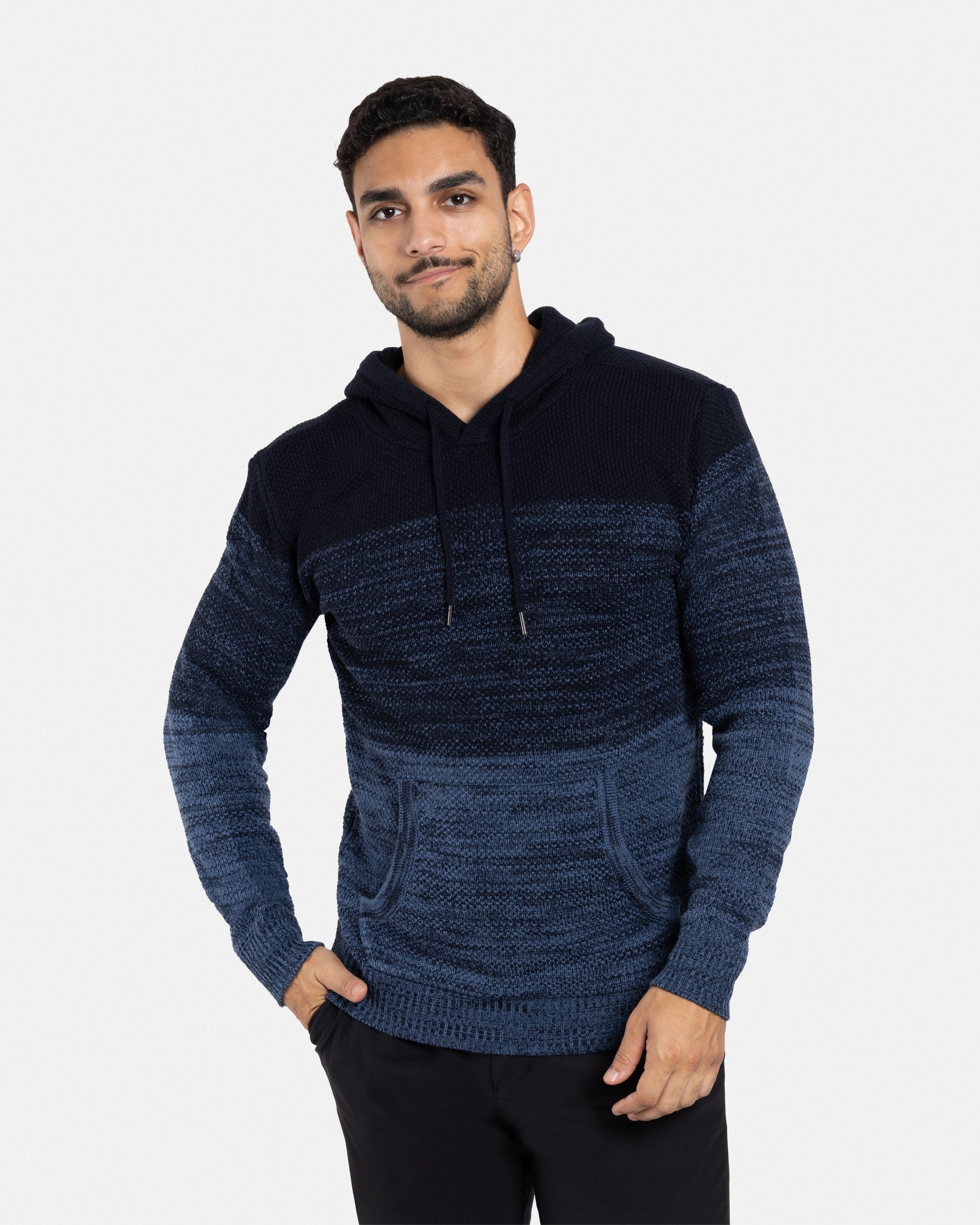 #XMW-39066 Colorblock Knitted Pullover Hooded Sweater