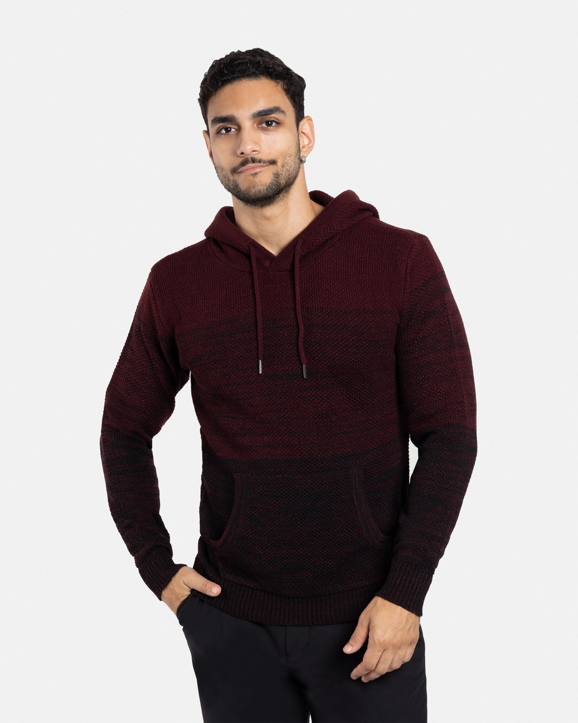 #XMW-39066 Colorblock Knitted Pullover Hooded Sweater