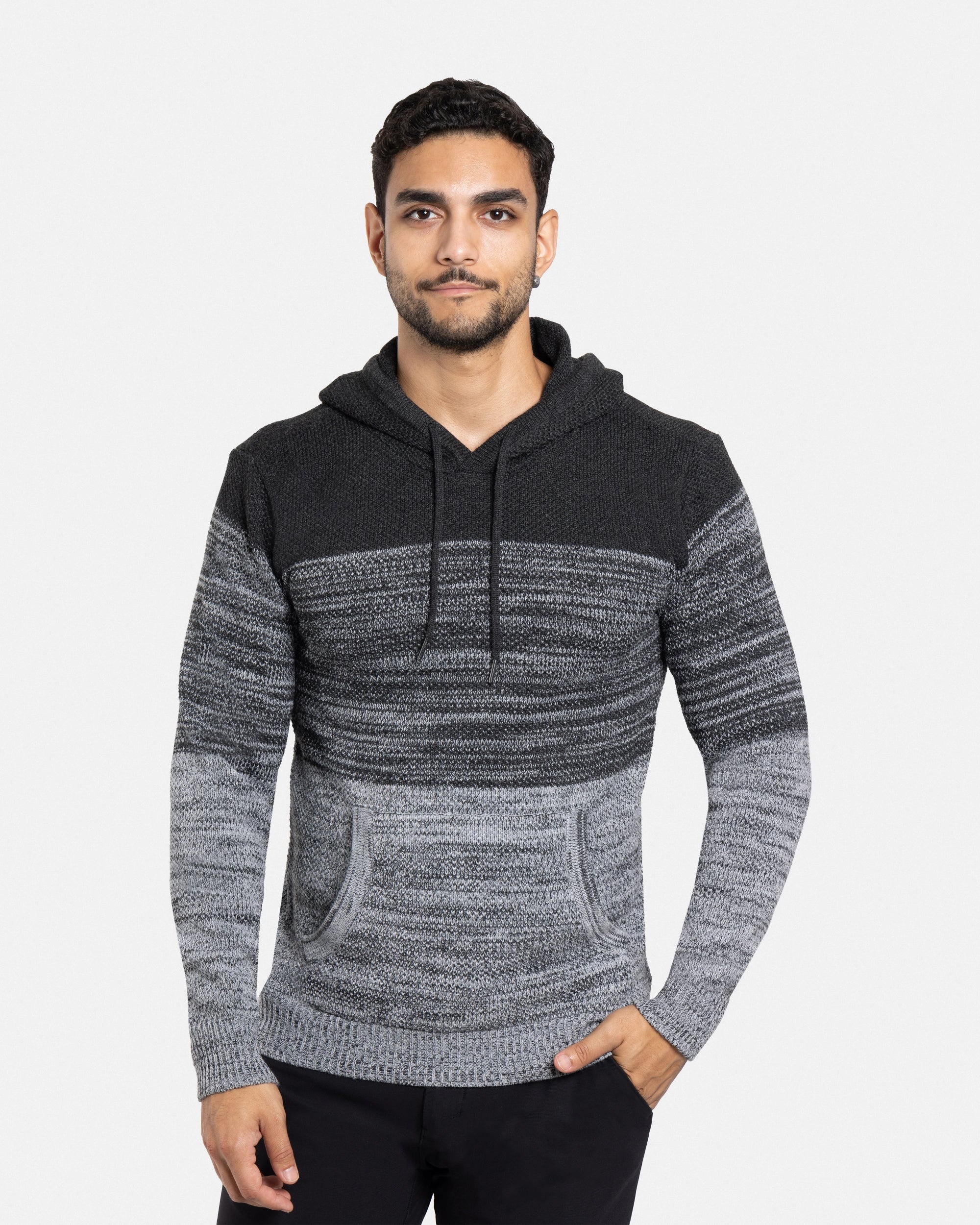 #XMW-39066 Colorblock Knitted Pullover Hooded Sweater