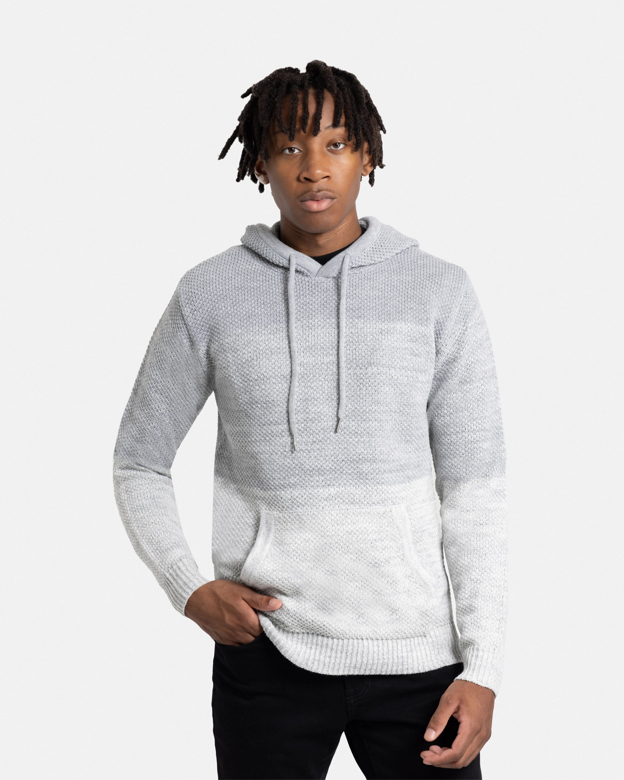 #XMW-39066 Colorblock Knitted Pullover Hooded Sweater