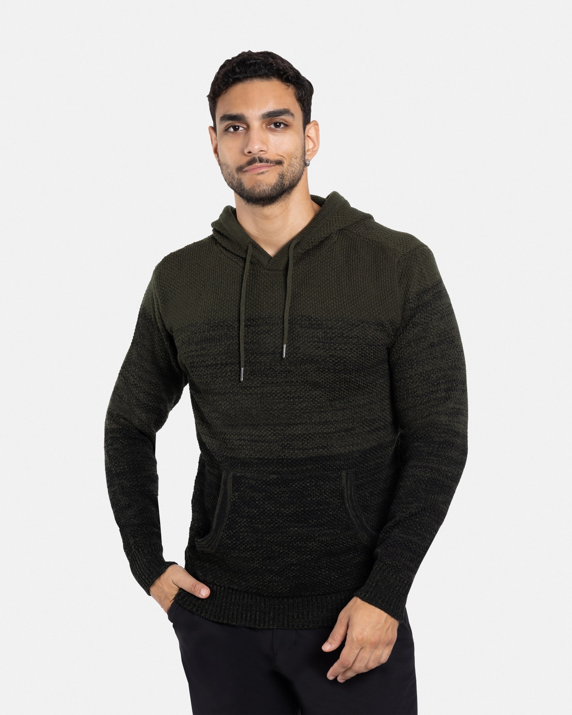 #XMW-39066 Colorblock Knitted Pullover Hooded Sweater