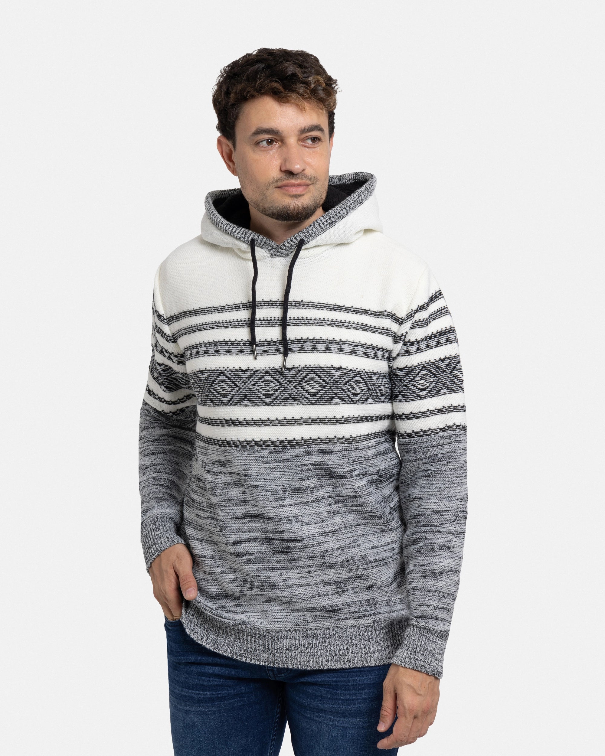 X RAY Men's Stripe Pattern Pullover Hooded Sweater
