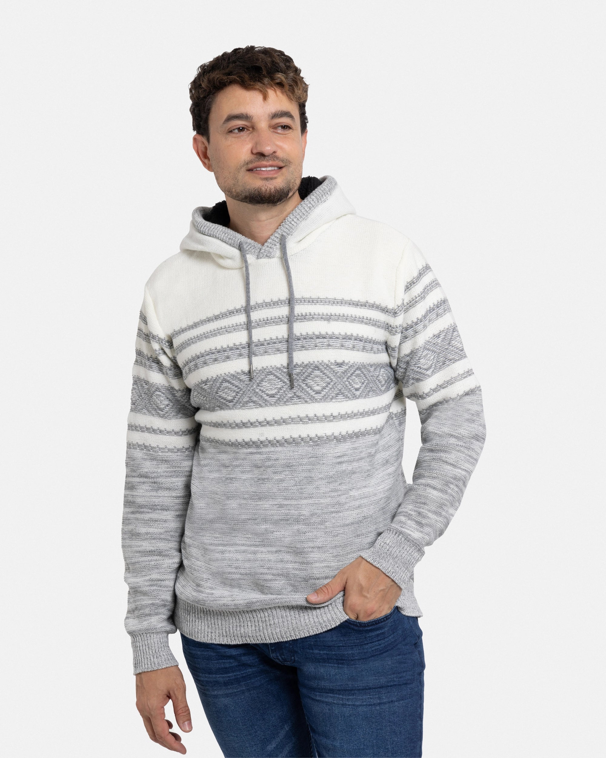 X RAY Men's Stripe Pattern Pullover Hooded Sweater