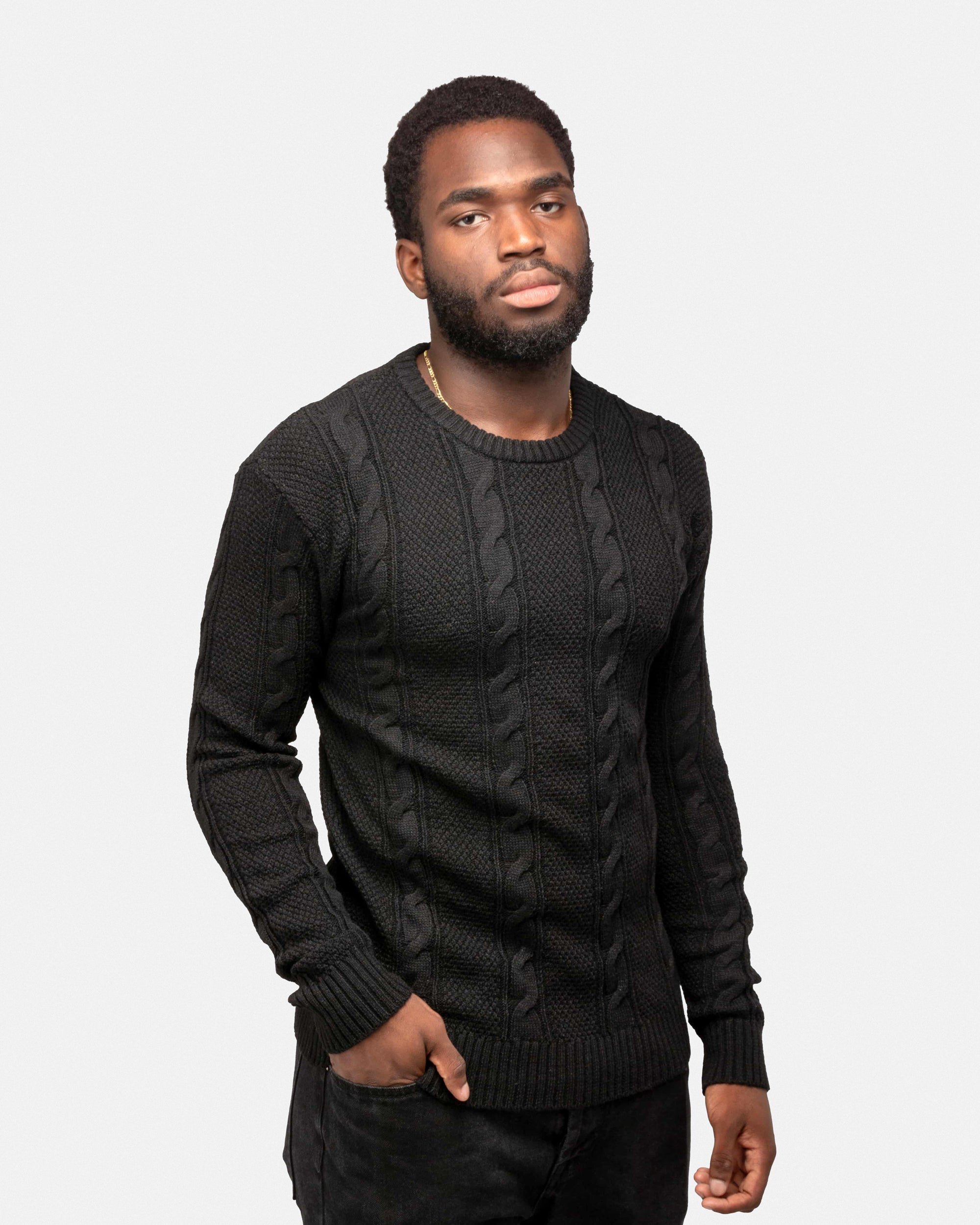 X RAY Men's Crewneck Cable Knitted Pullover Sweater-thumbmail-3