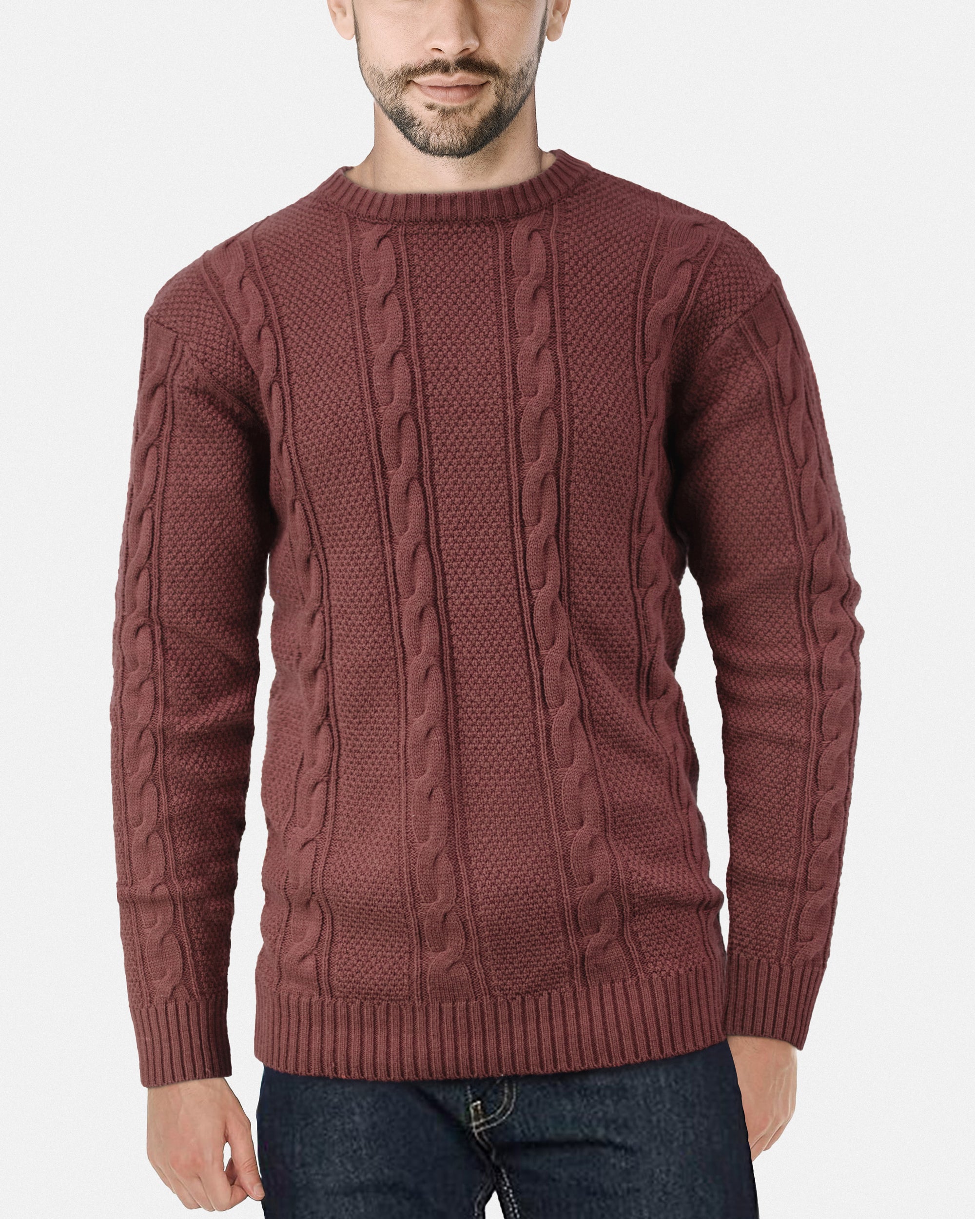 X RAY Men's Crewneck Cable Knitted Pullover Sweater-thumbmail-12