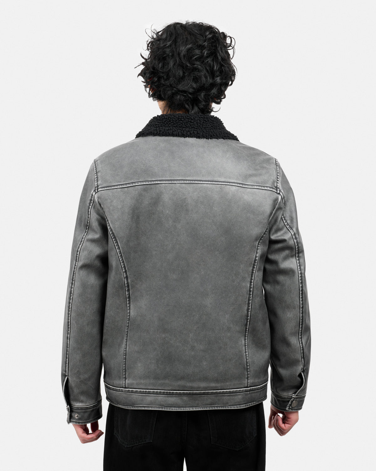 #XRJK5100454 Brushed Faux Leather Aviator Jacket-thumbmail-2