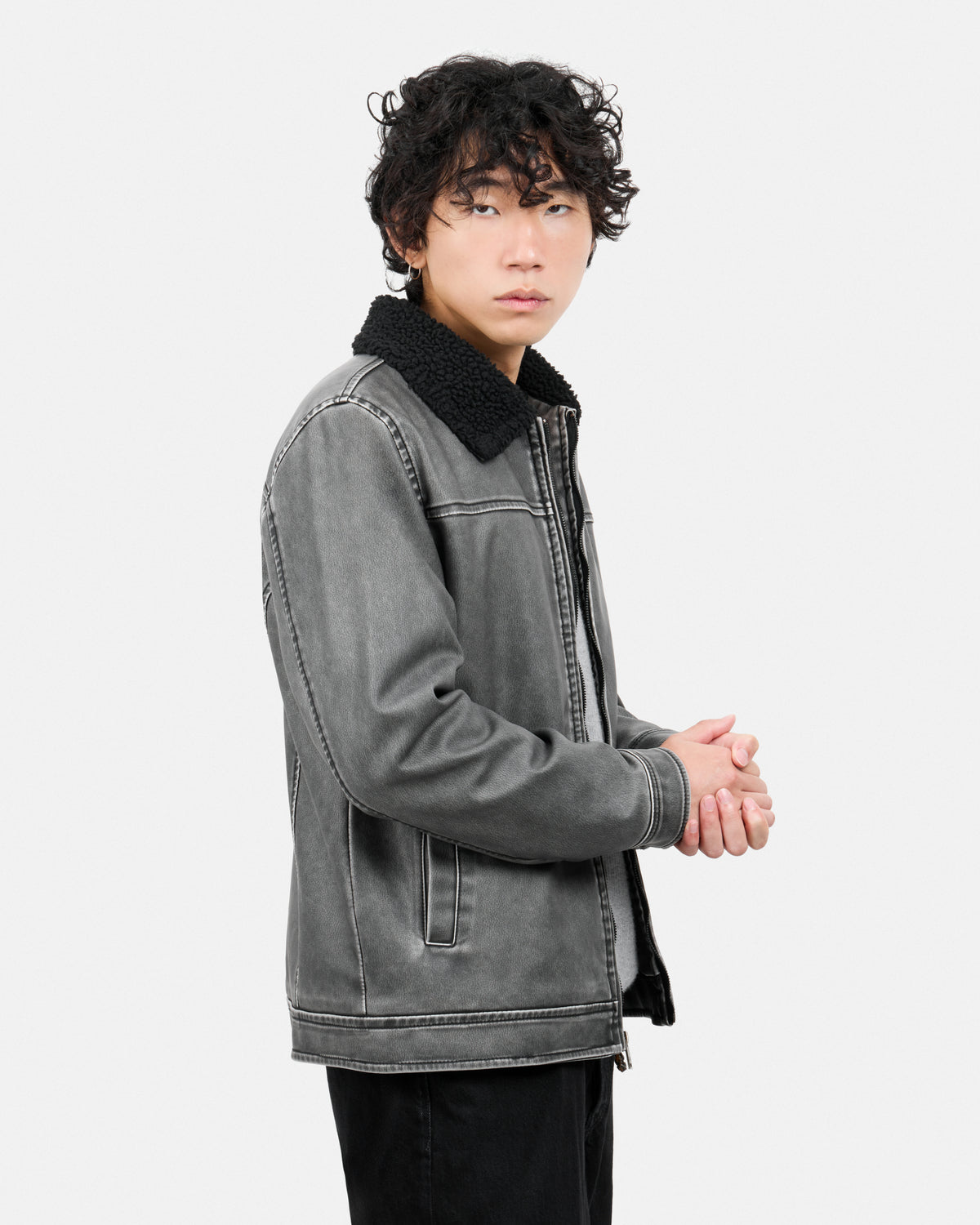 #XRJK5100454 Brushed Faux Leather Aviator Jacket-thumbmail-3