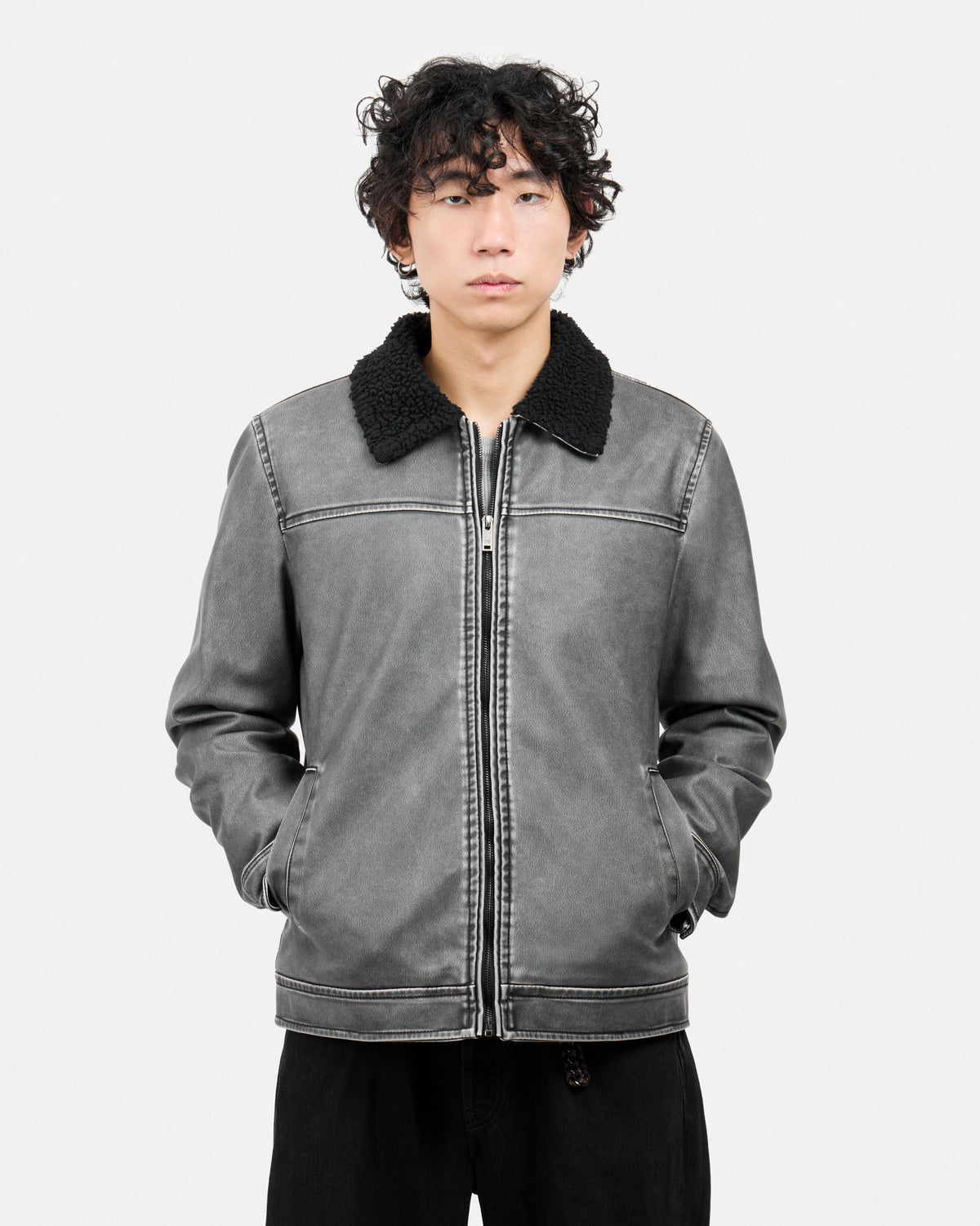 #XRJK5100454 Brushed Faux Leather Aviator Jacket-thumbmail-5