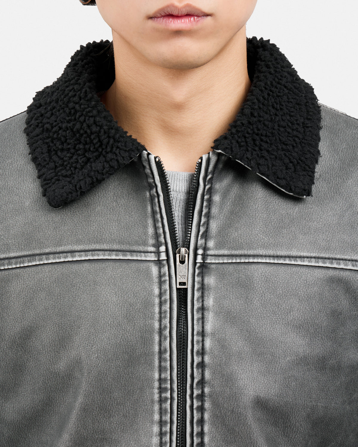 #XRJK5100454 Brushed Faux Leather Aviator Jacket-thumbmail-6