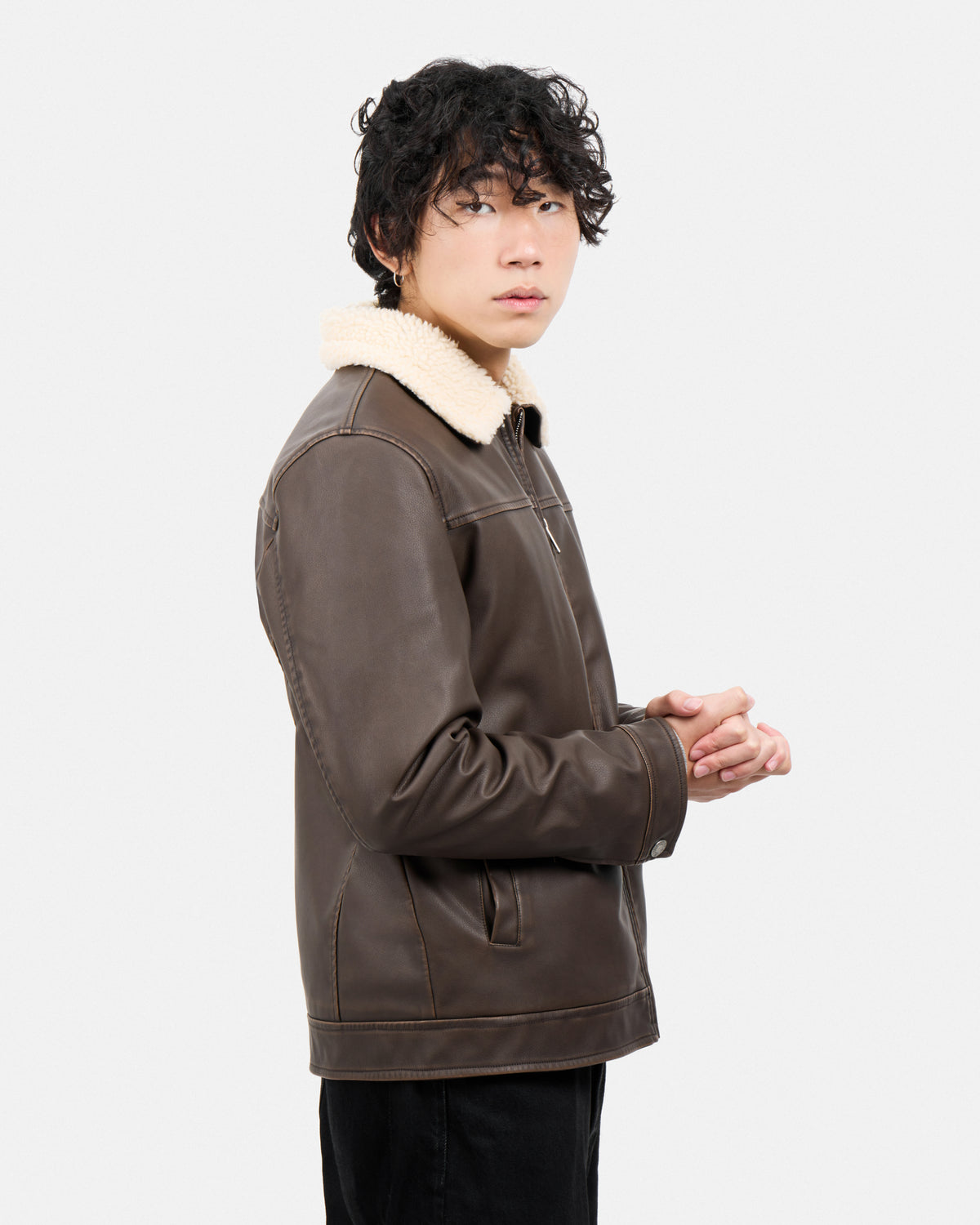 #XRJK5100454 Brushed Faux Leather Aviator Jacket-thumbmail-11