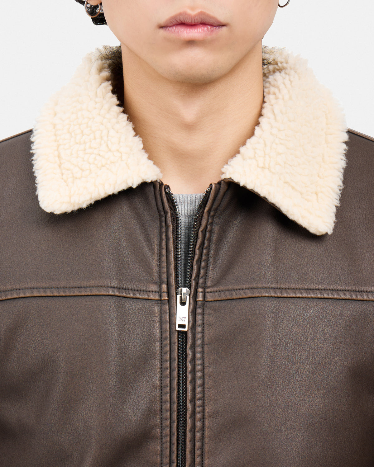#XRJK5100454 Brushed Faux Leather Aviator Jacket-thumbmail-15
