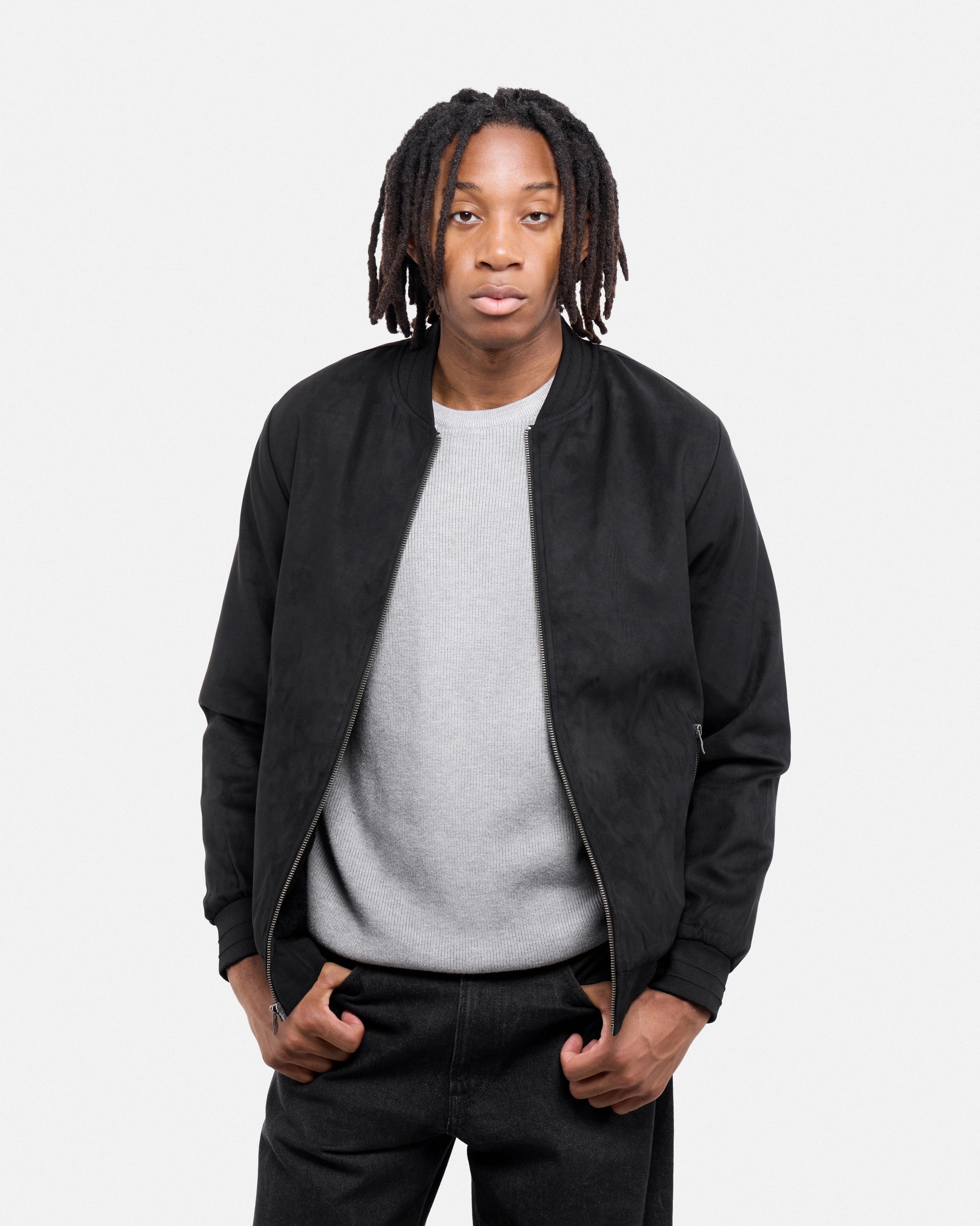 #XRJK5100554 Faux Suede Bomber Jacket With Lining-thumbmail-1