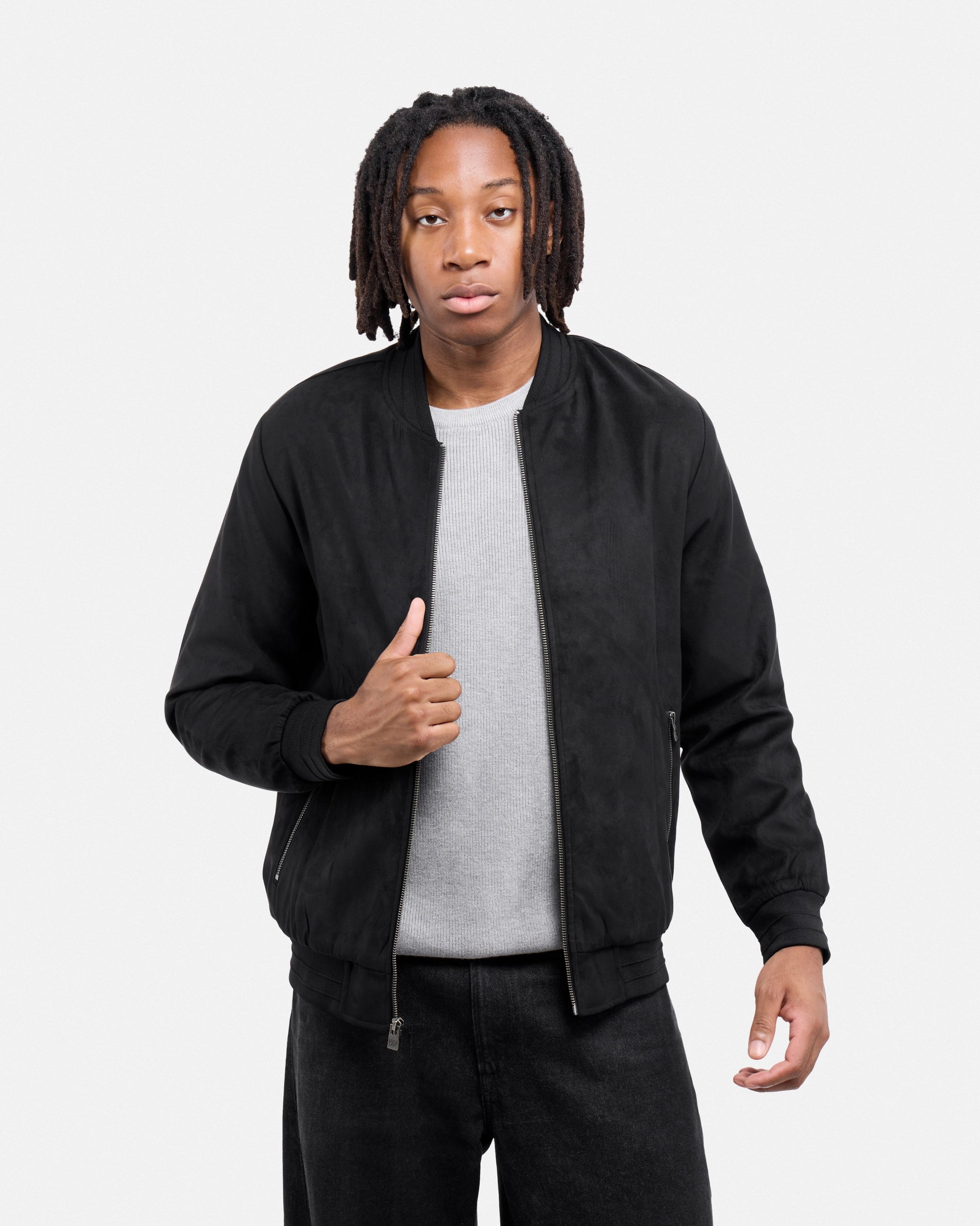 #XRJK5100554 Faux Suede Bomber Jacket With Lining-thumbmail-4