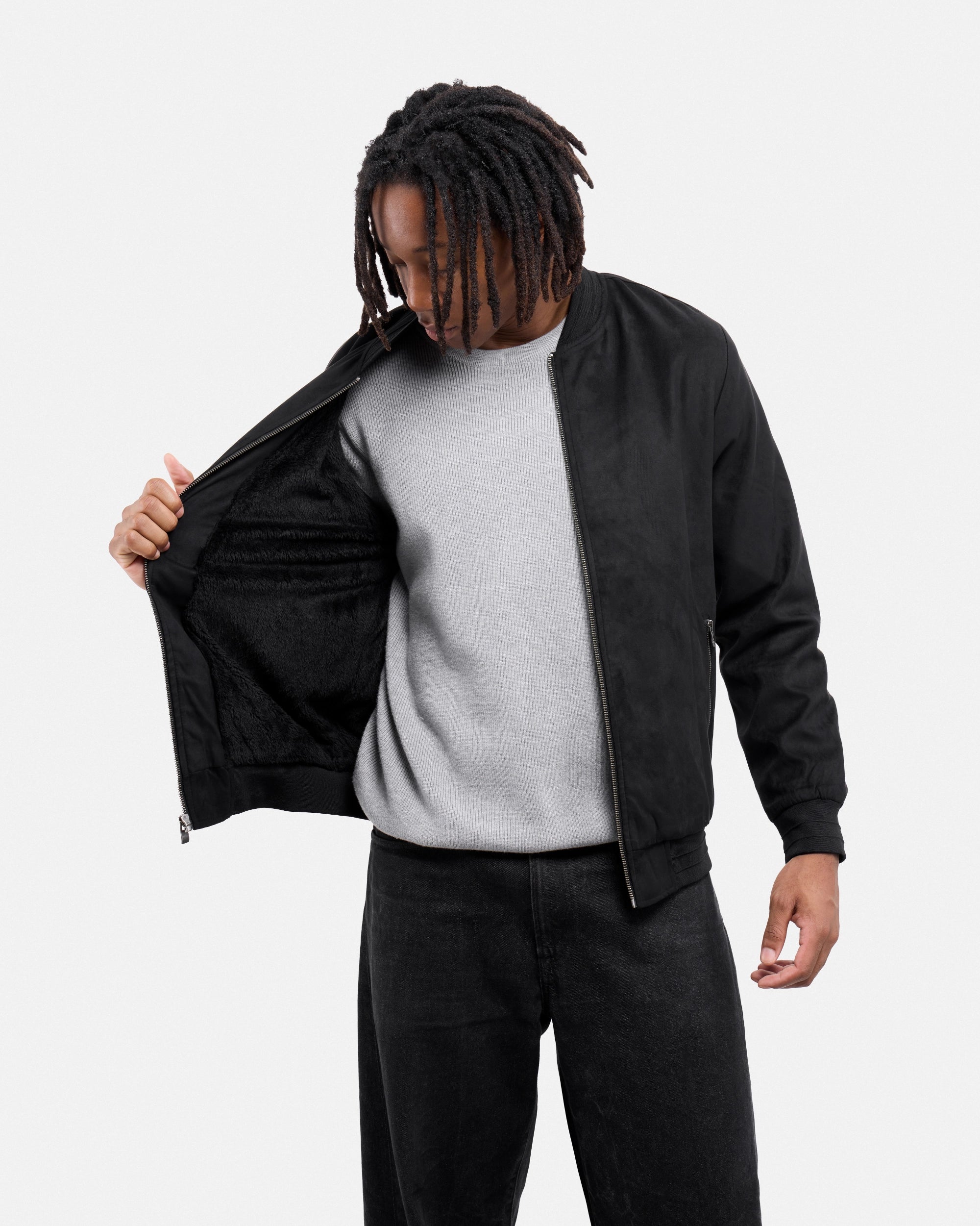#XRJK5100554 Faux Suede Bomber Jacket With Lining-thumbmail-5