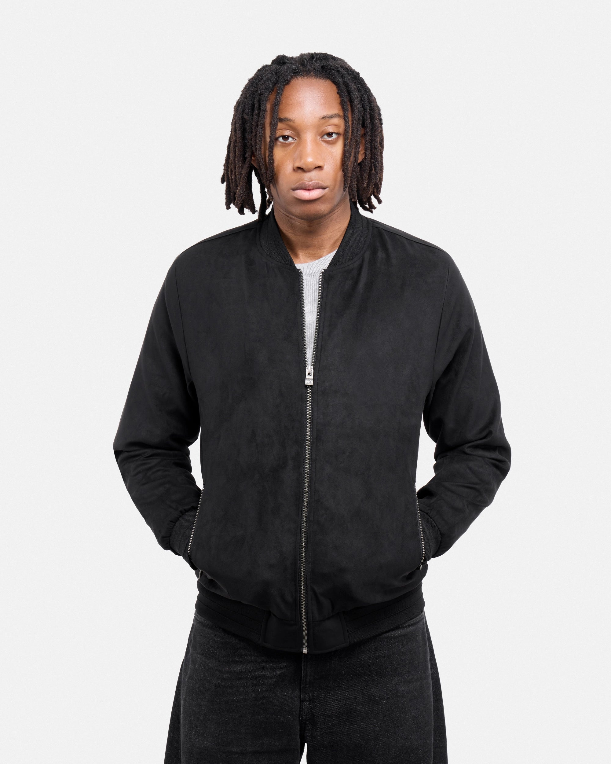#XRJK5100554 Faux Suede Bomber Jacket With Lining-thumbmail-6