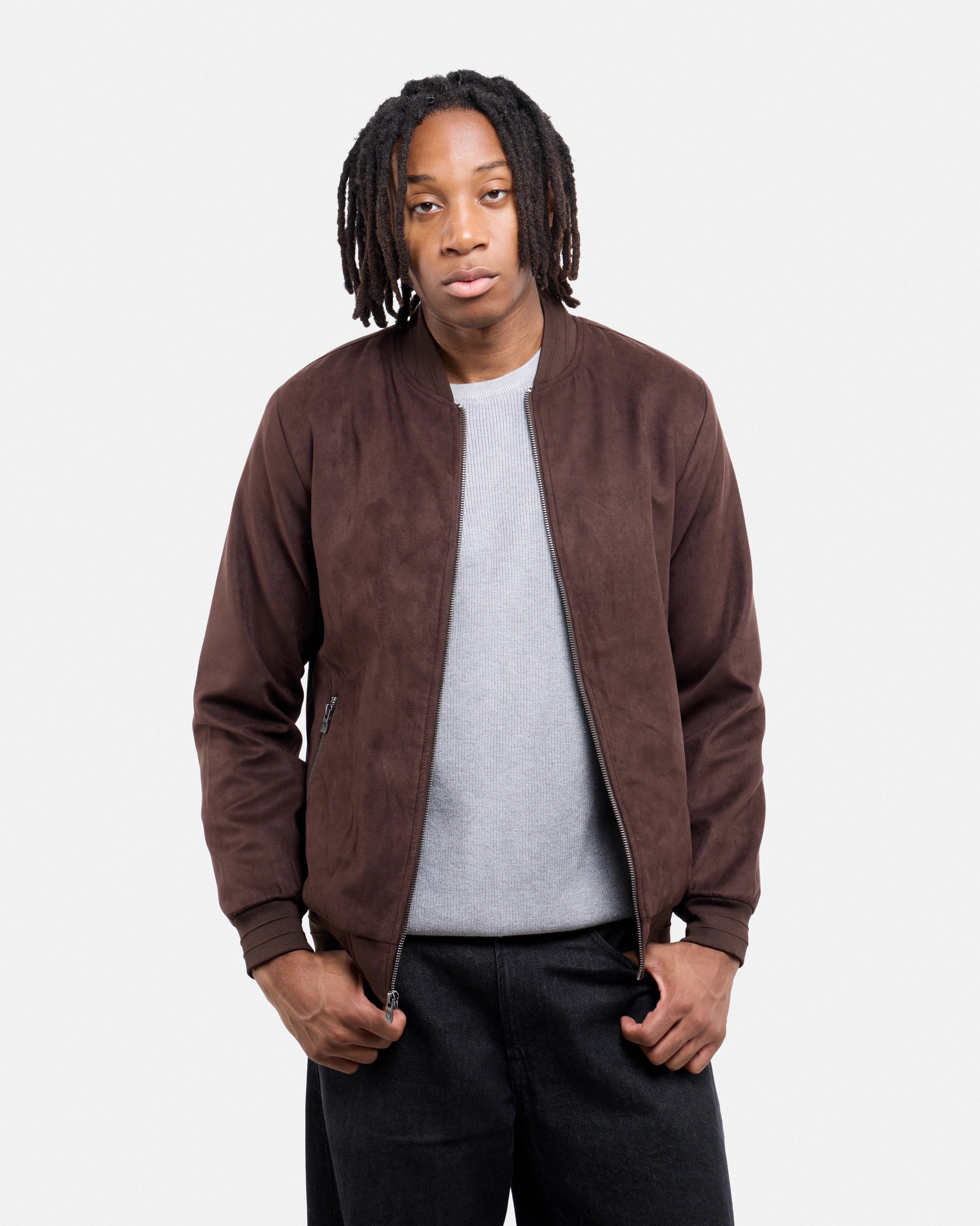 #XRJK5100554 Faux Suede Bomber Jacket With Lining-thumbmail-10