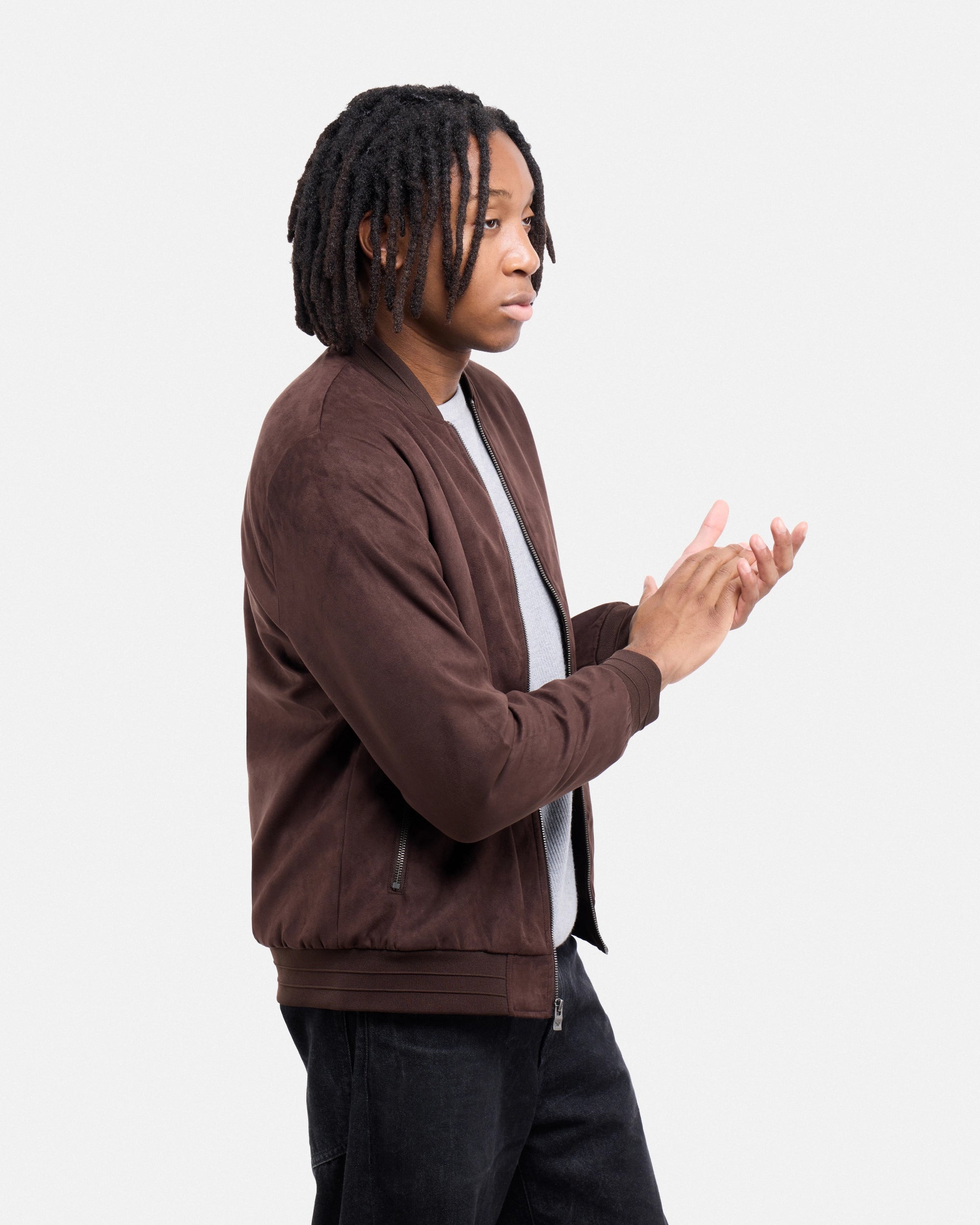 #XRJK5100554 Faux Suede Bomber Jacket With Lining-thumbmail-12