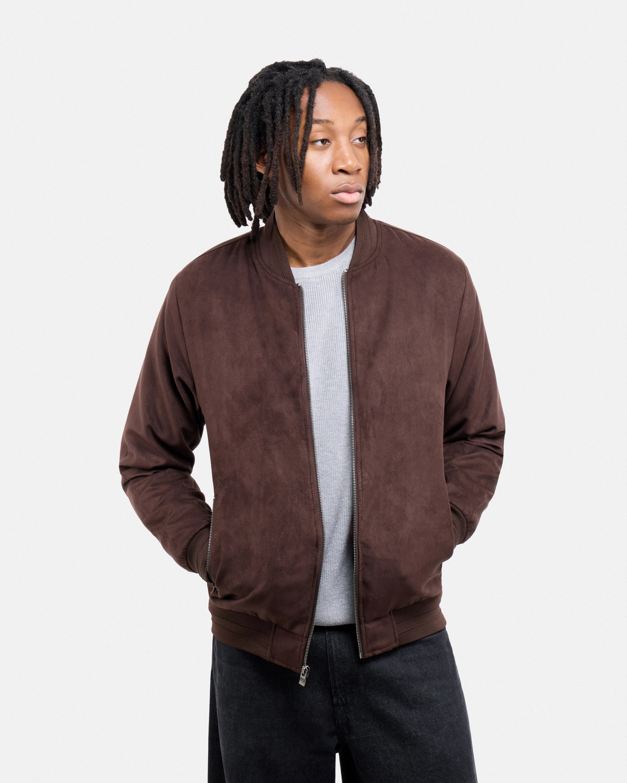 #XRJK5100554 Faux Suede Bomber Jacket With Lining-thumbmail-15