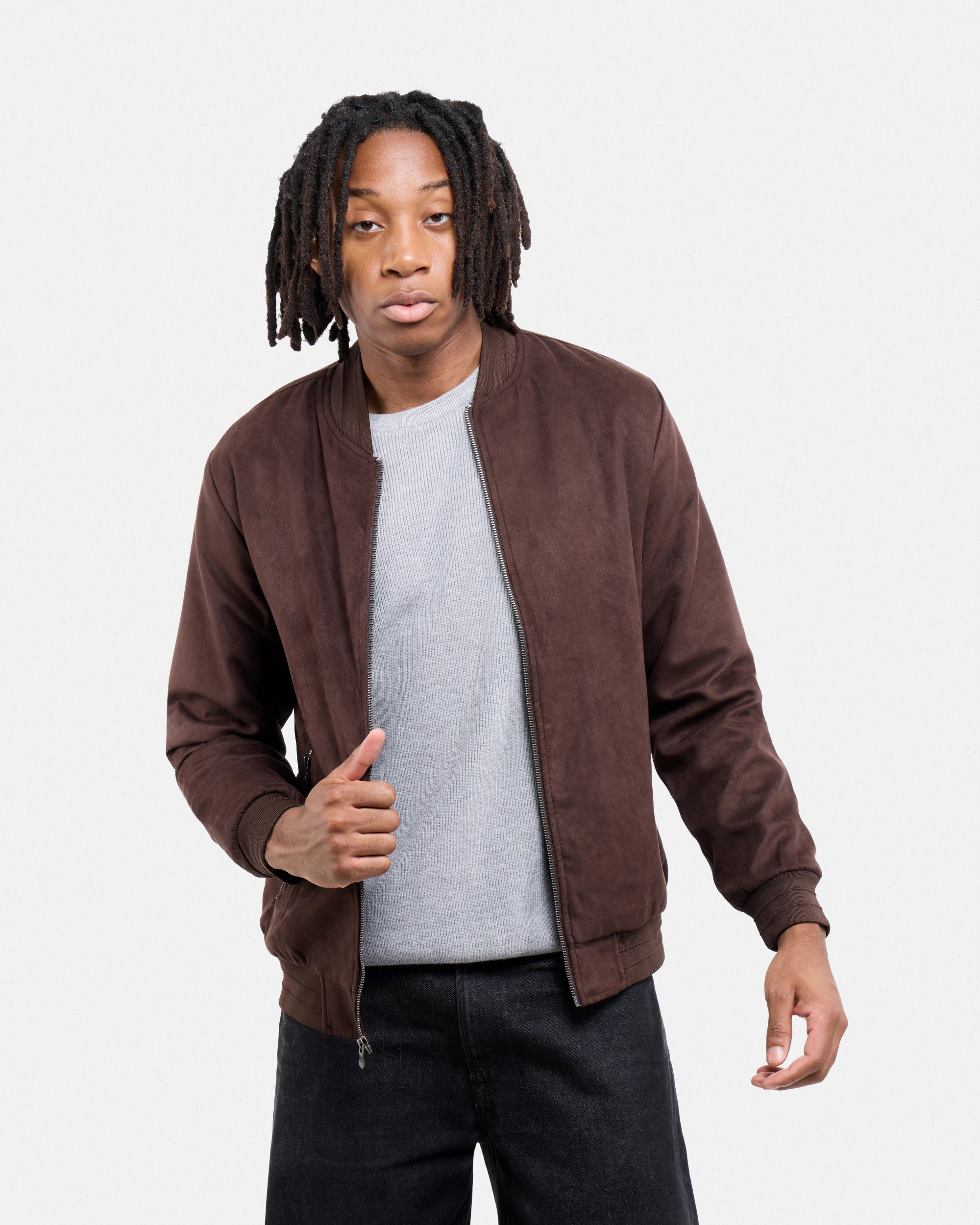 #XRJK5100554 Faux Suede Bomber Jacket With Lining-thumbmail-14