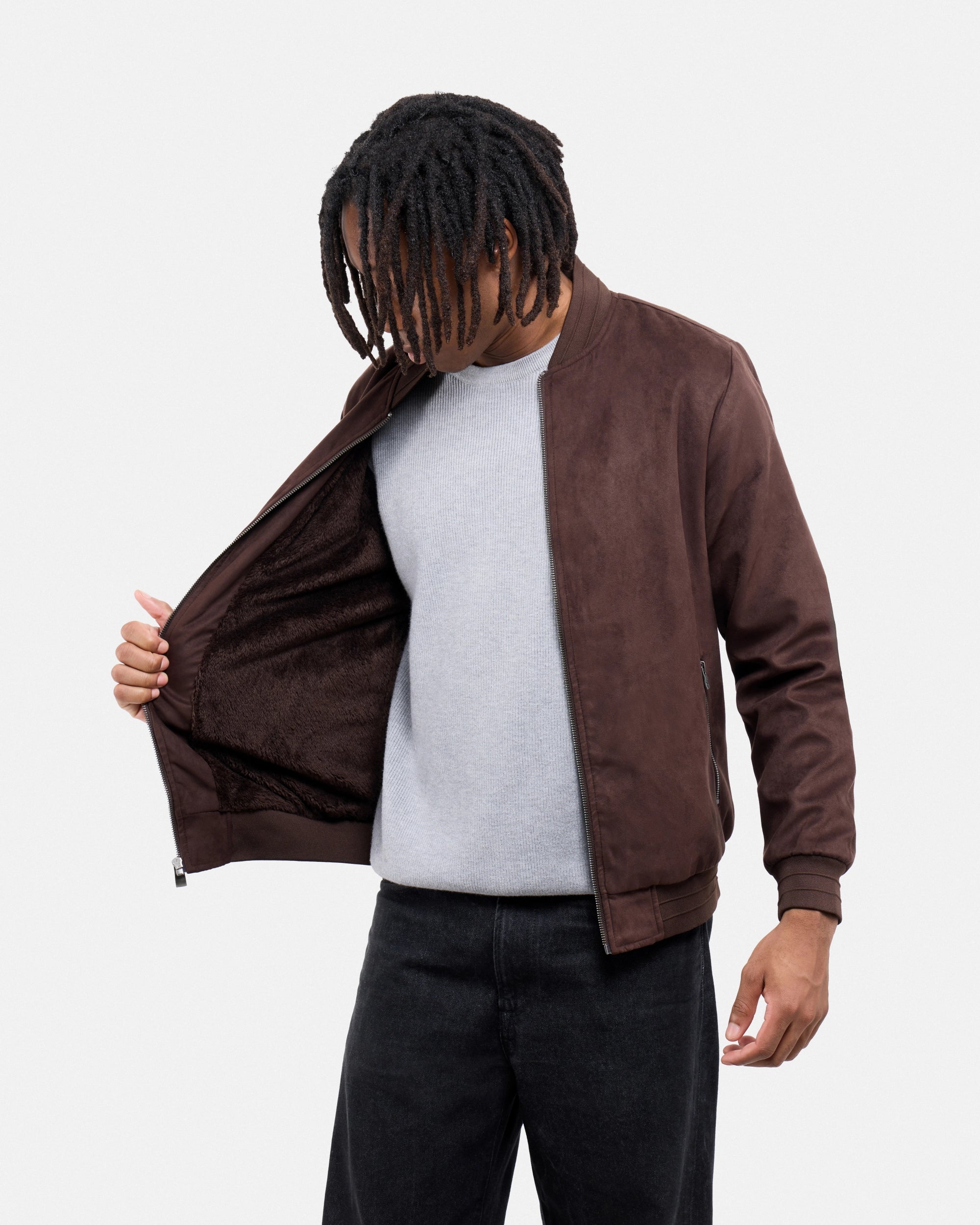#XRJK5100554 Faux Suede Bomber Jacket With Lining-thumbmail-13