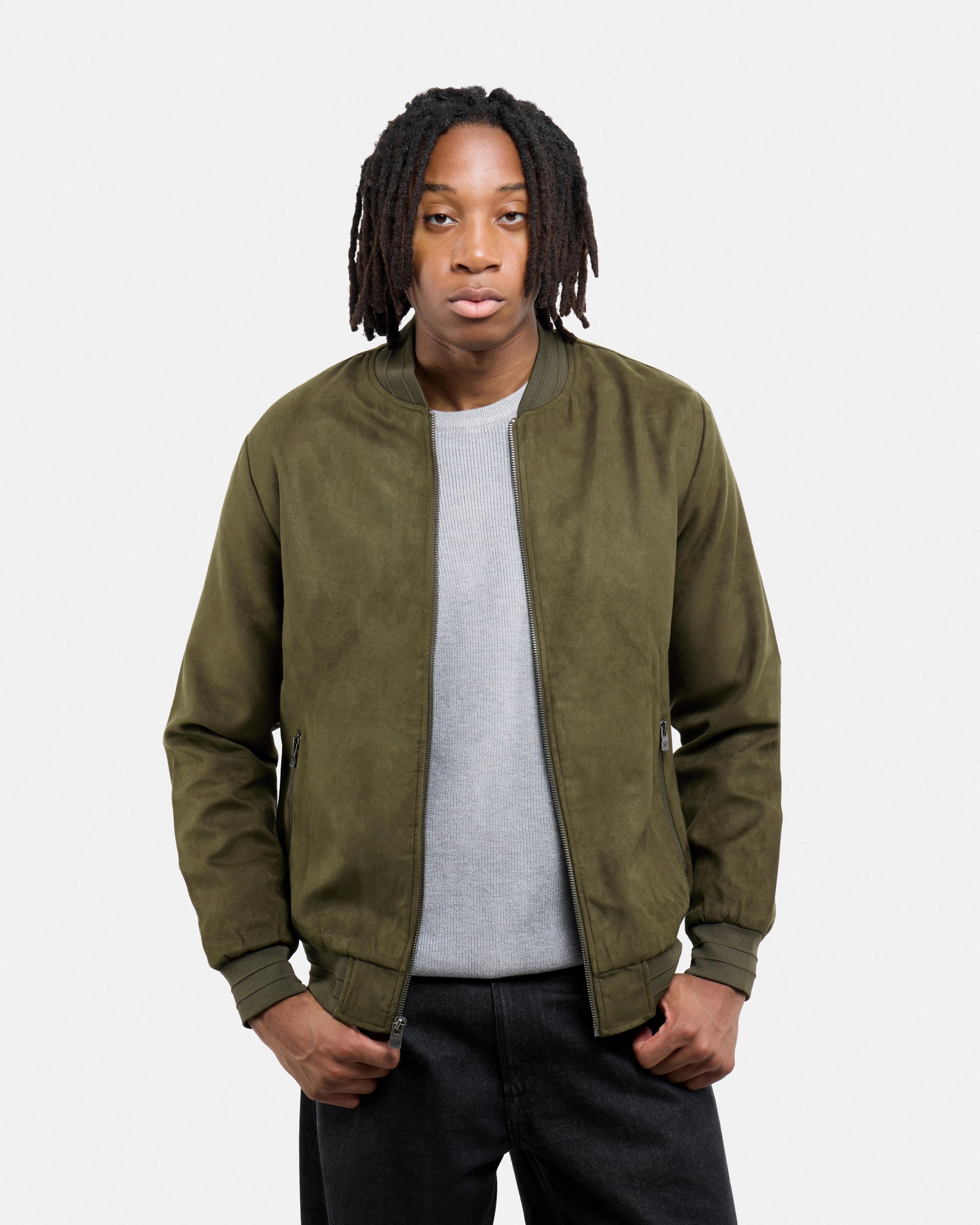 #XRJK5100554 Faux Suede Bomber Jacket With Lining-thumbmail-19