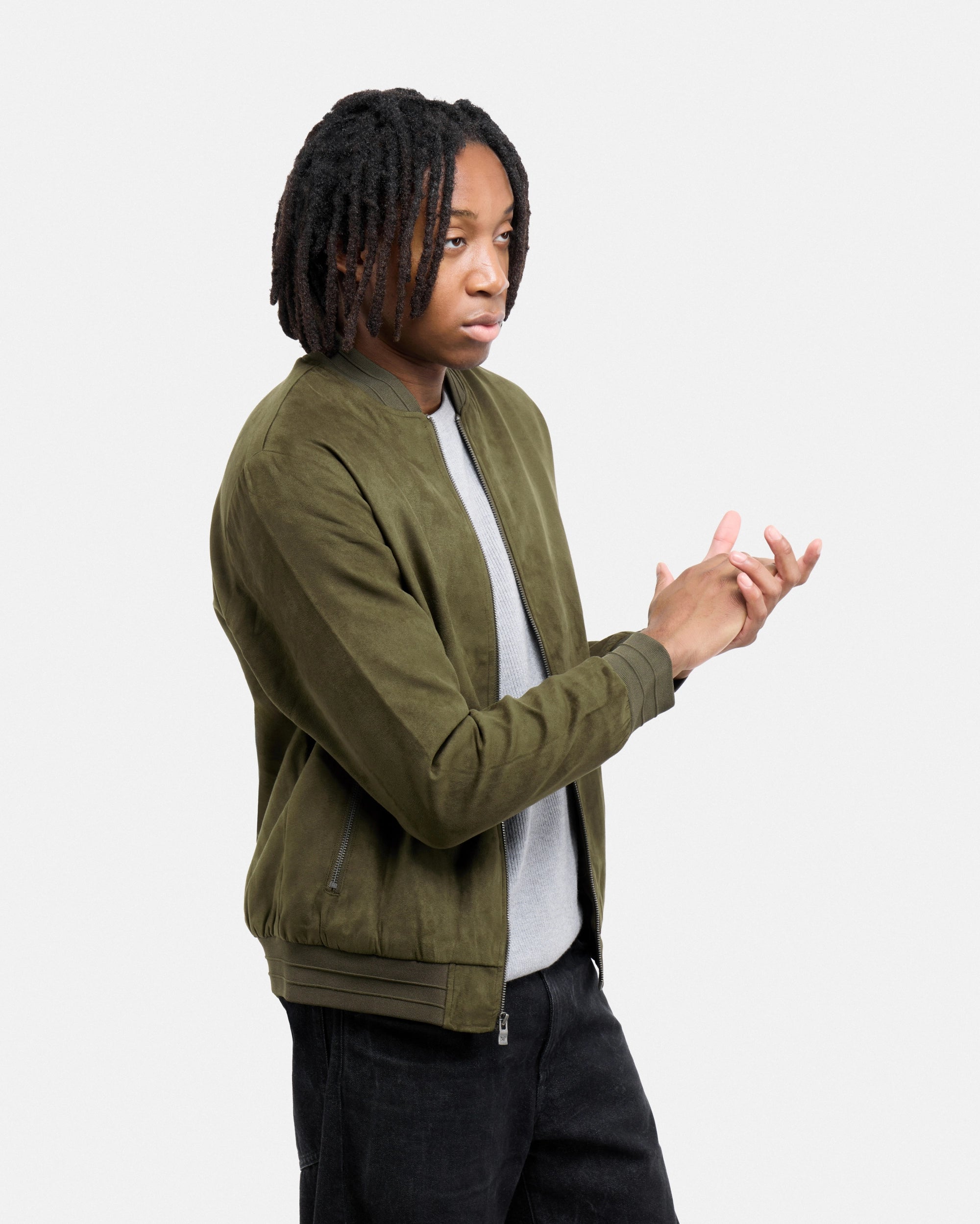 #XRJK5100554 Faux Suede Bomber Jacket With Lining-thumbmail-21